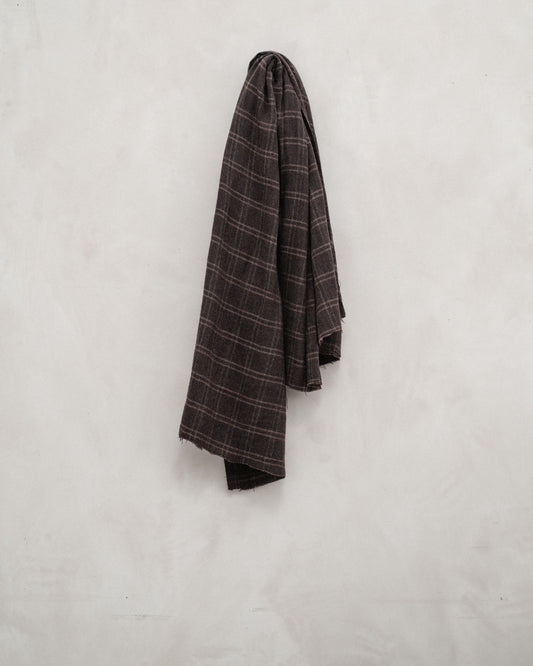 Woven Scarf - Brushed Wool Twill Check, Brown/Black