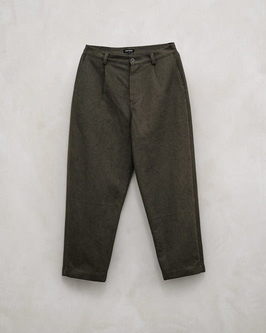 Single Pleat Pant - Cotton/Linen Gabardine, Dark Olive