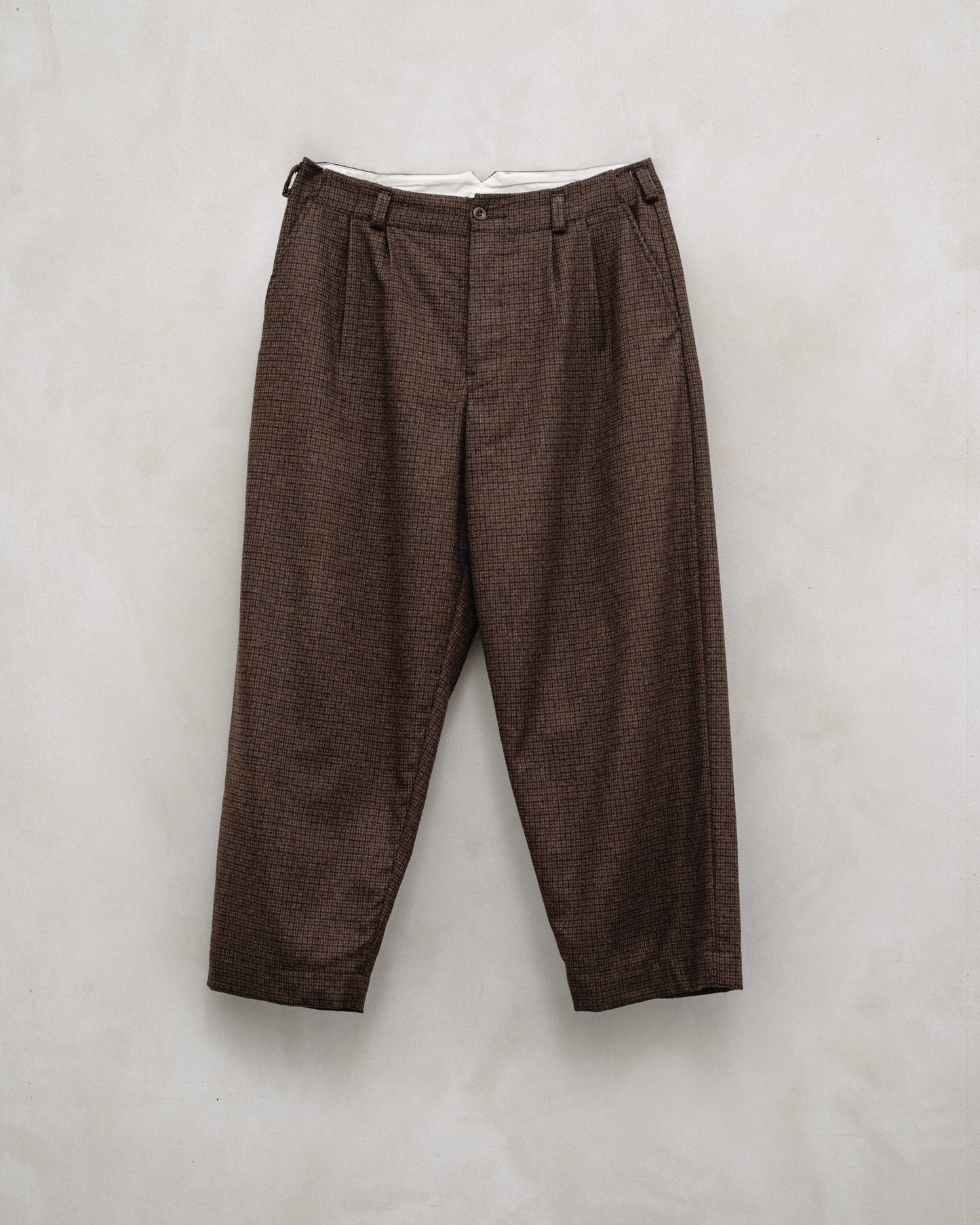 Two Pleat Pant - Fox Superfine Merino Check, Rust/Dark Brown