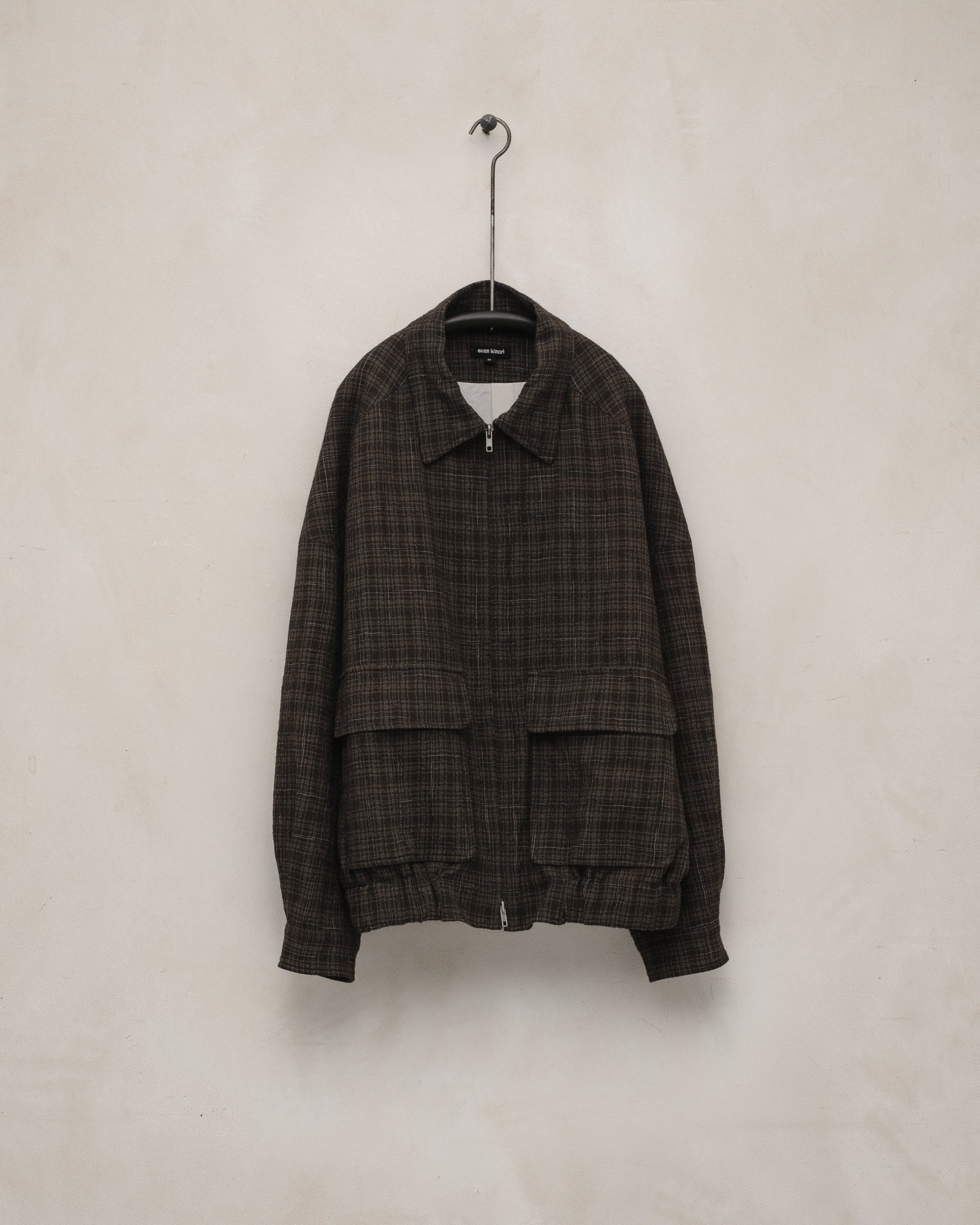 Zip Jacket Two - Kasuri Wool Check, Brown/Beige/Navy – evan kinori