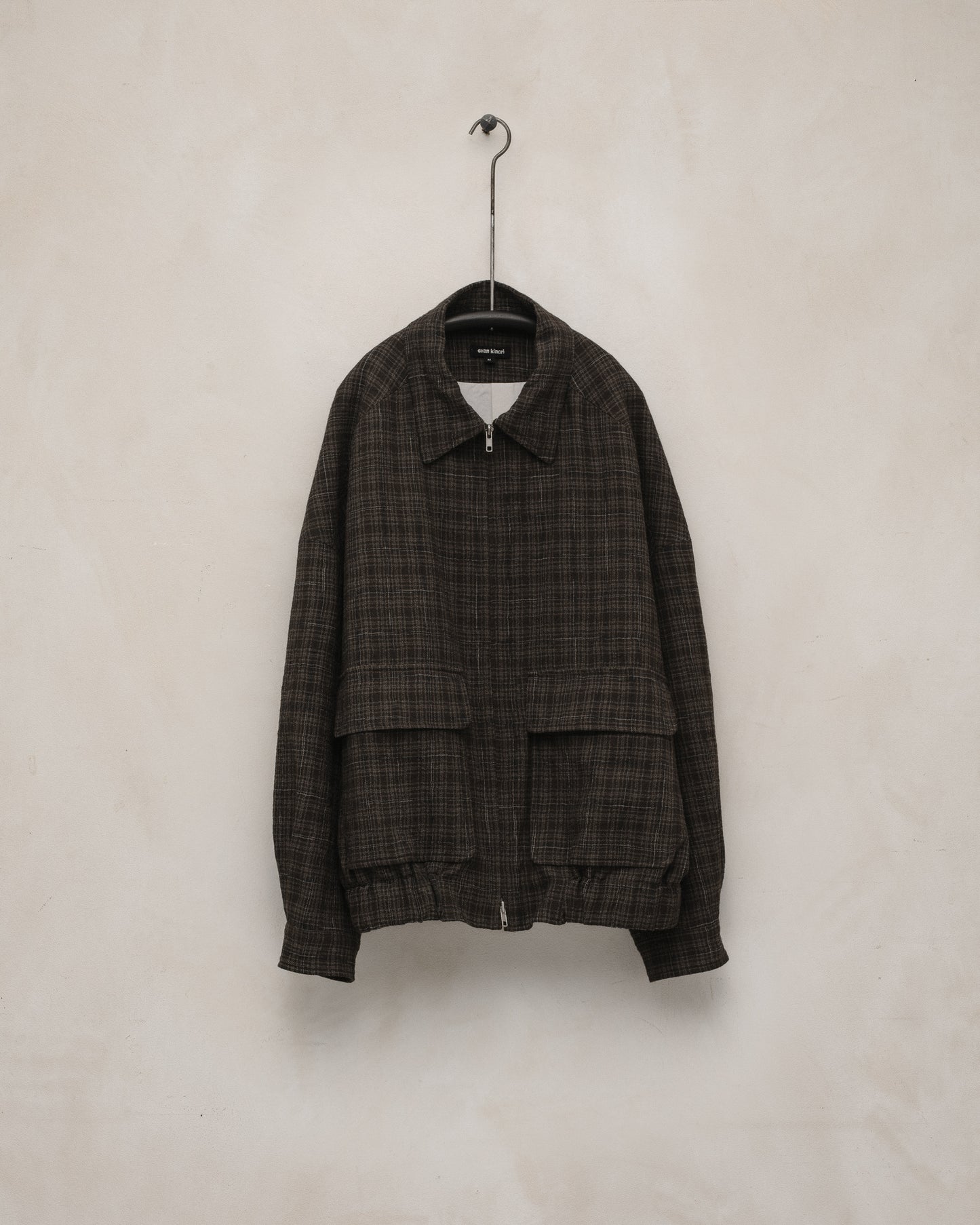 Zip Jacket Two - Kasuri Wool Check, Brown/Beige/Navy