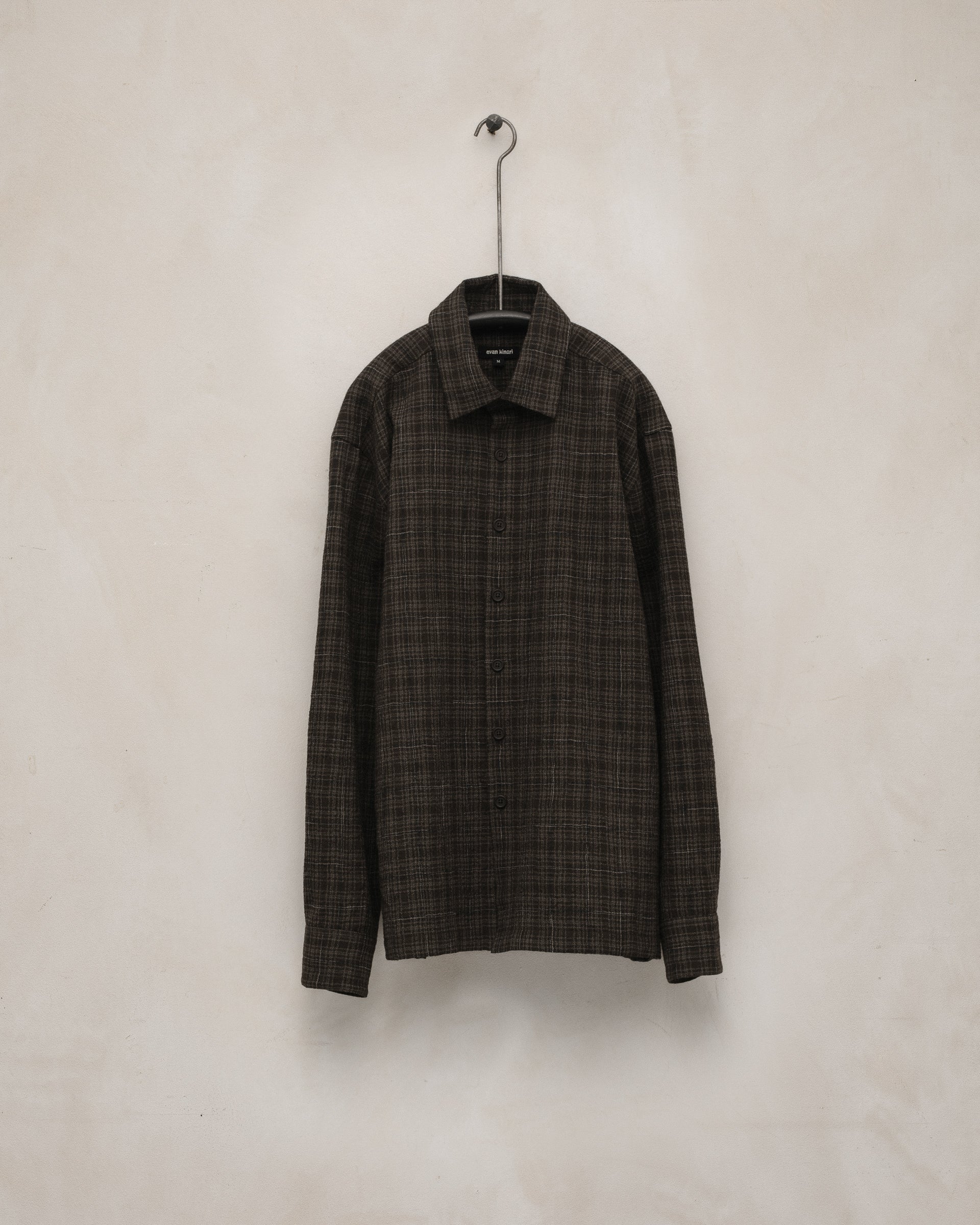 Flat Hem Shirt - Kasuri Wool Check, Brown/Beige/Navy – evan kinori
