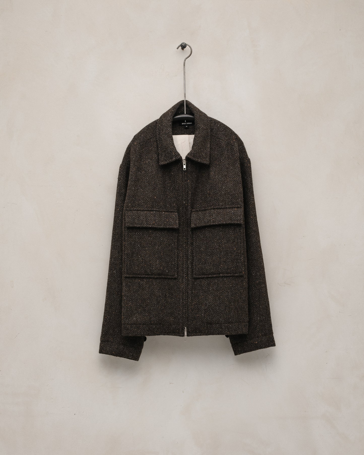 Zip Jacket - Irish Wool Herringbone Tweed, Brown/Charcoal