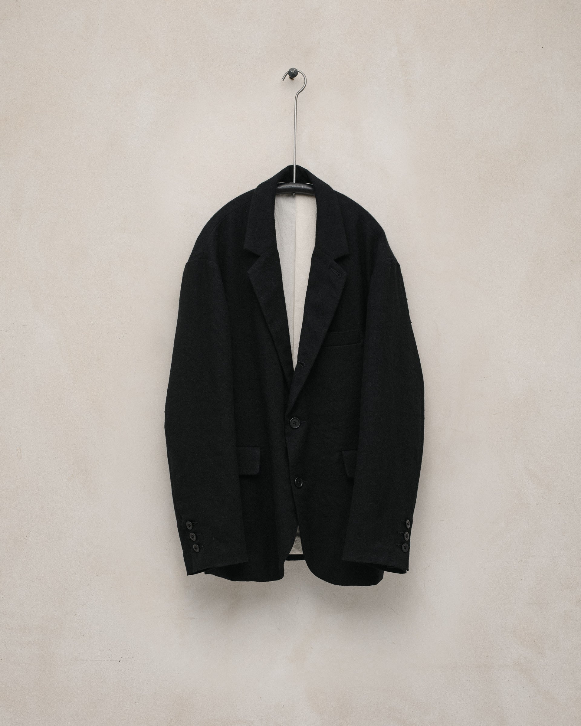 Three Button Jacket - Cashmere/Linen Twill, Black – evan kinori