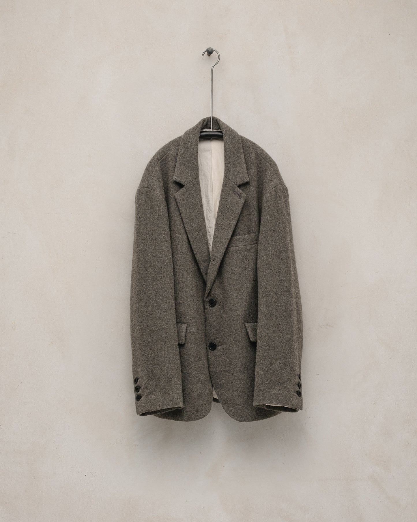 Three Button Jacket - Brushed Cashmere/Wool Flannel, Mid-Grey