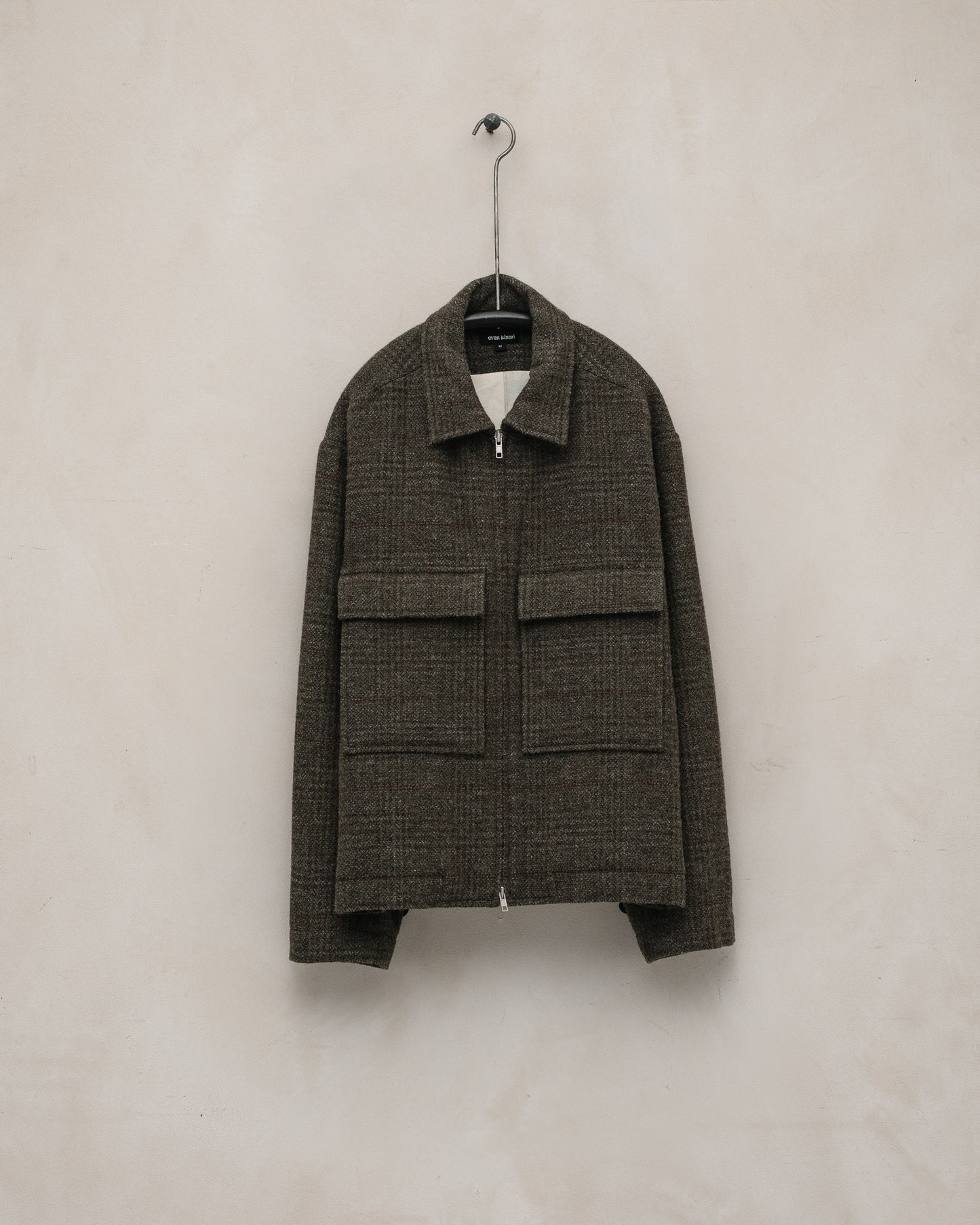Zip Jacket - Wool Herringbone Check, Dark Olive/Charcoal