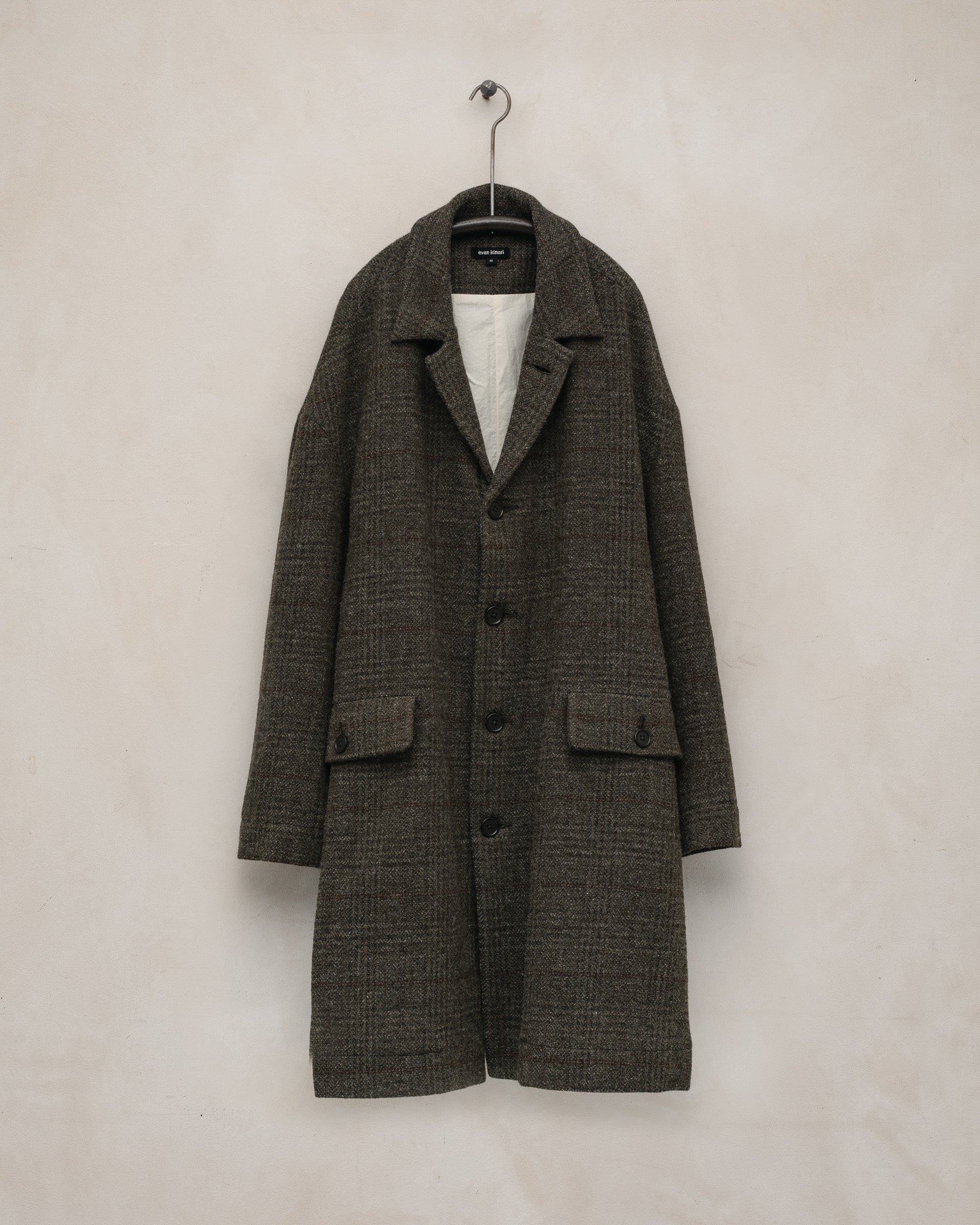 Big Coat - Wool Herringbone Check, Dark Olive/Charcoal – evan kinori