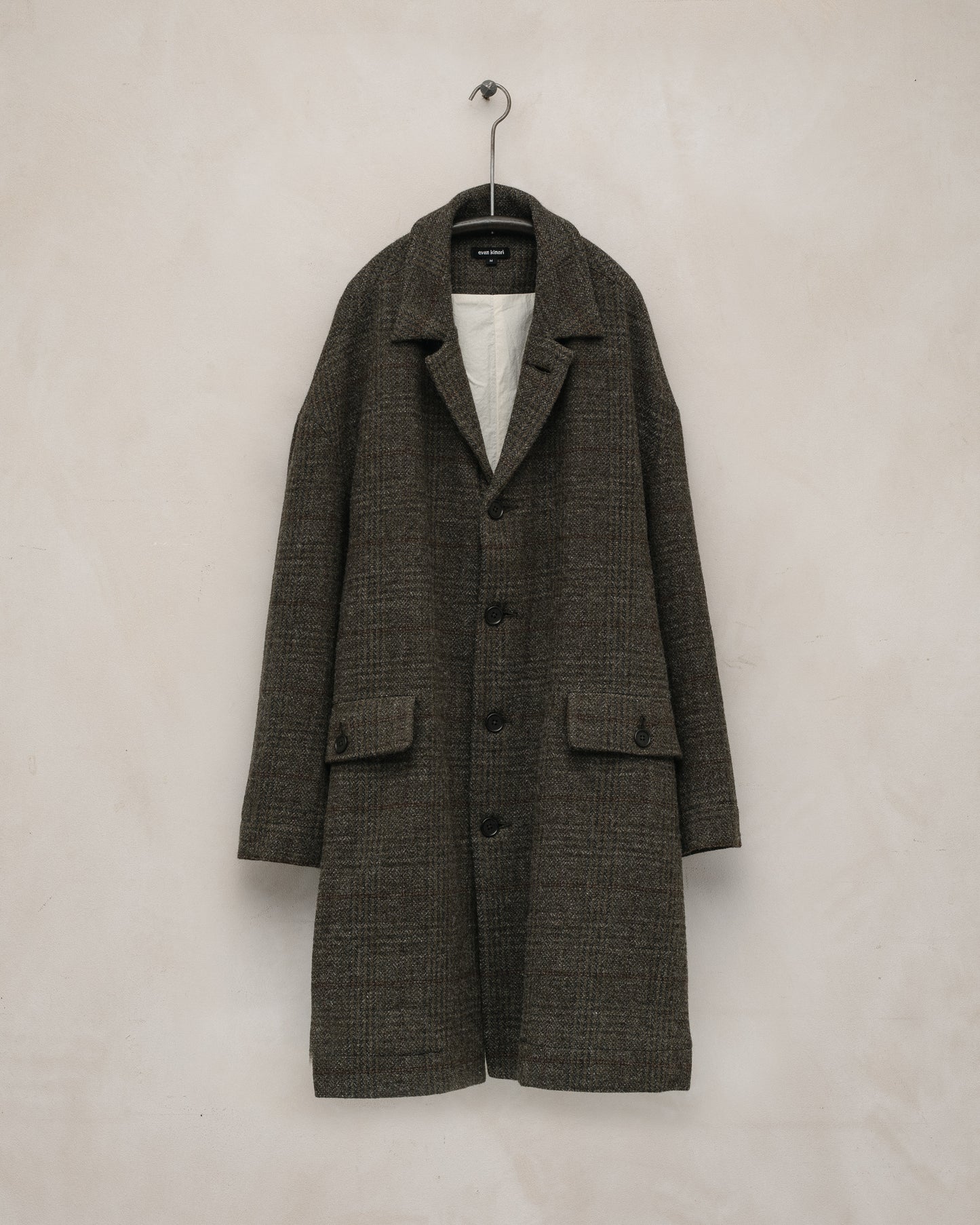 Big Coat - Wool Herringbone Check, Dark Olive/Charcoal