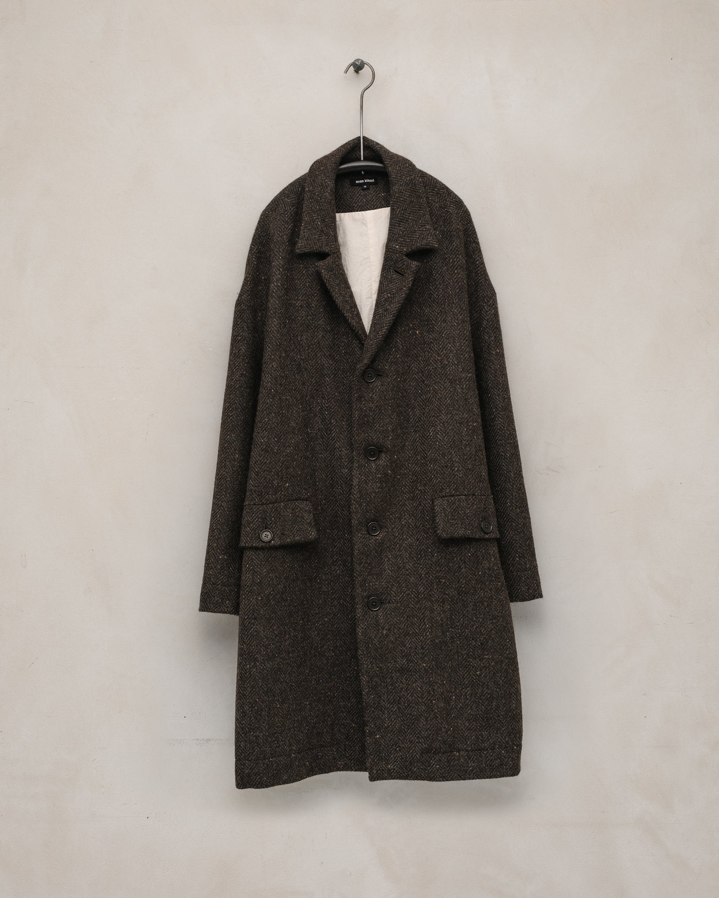 Big Coat - Irish Wool Herringbone Tweed, Brown/Charcoal