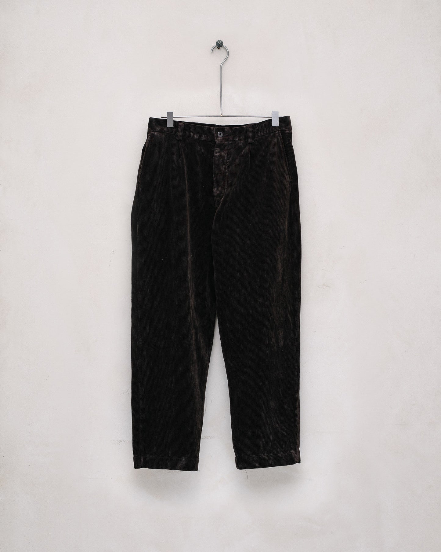 Single Pleat Pant - Cotton Corduroy, Dark Taupe (Mud Dye)
