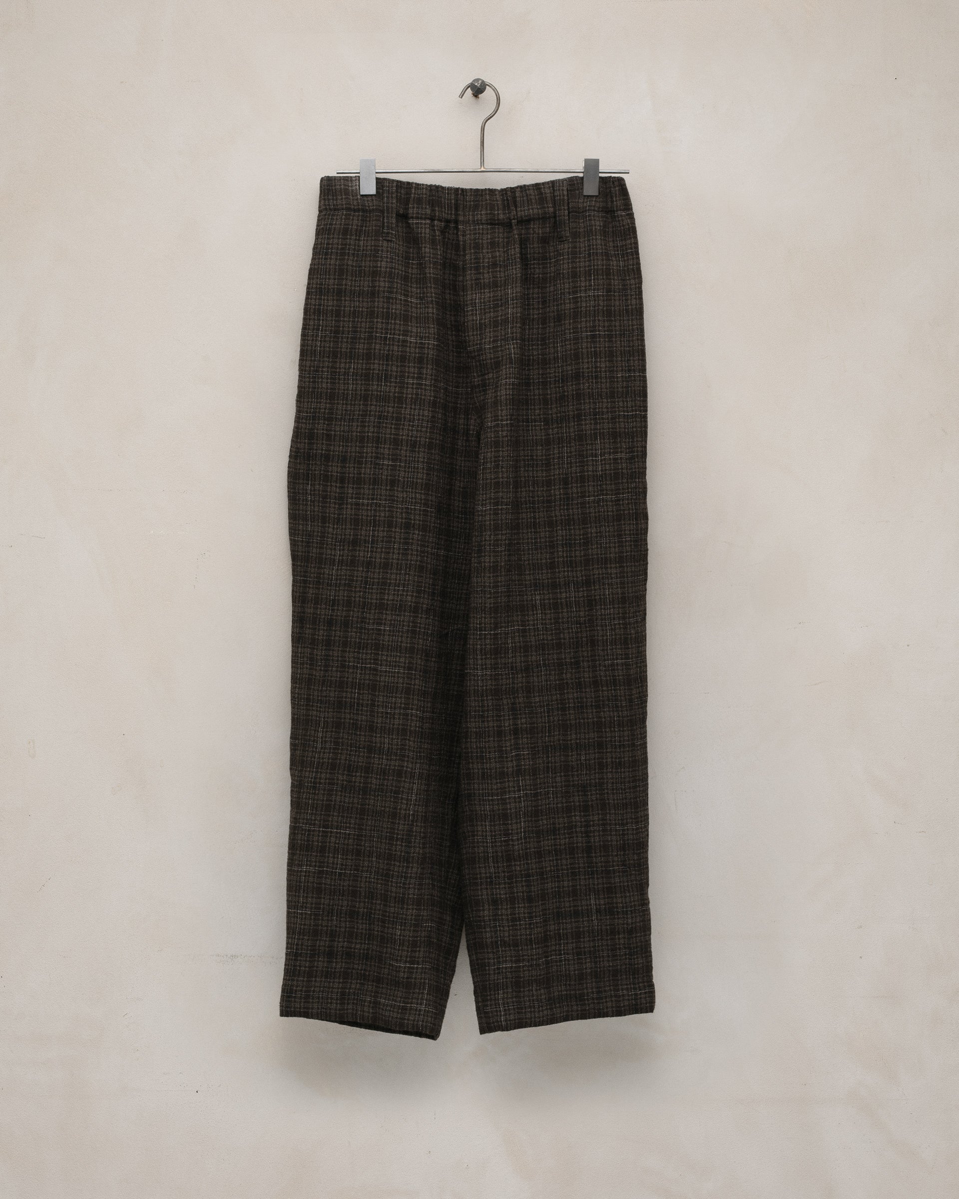 Elastic Pant - Kasuri Wool Check, Brown/Beige/Navy – evan kinori