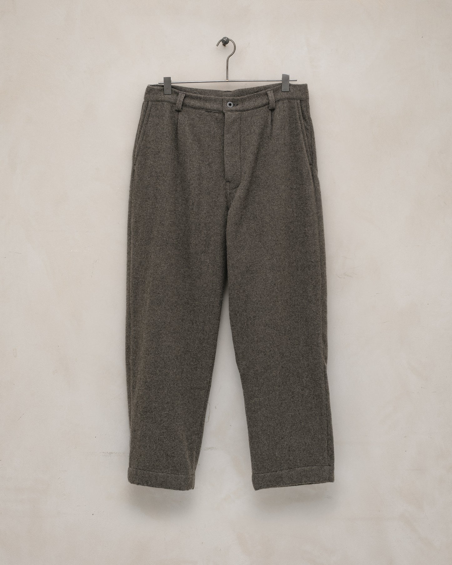 Single Pleat Pant - Brushed Cashmere/Wool Flannel, Mid-Grey
