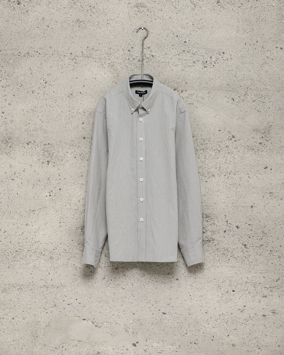 Button Down Collar Shirt - Organic Cotton Stripe, Light Grey/Black
