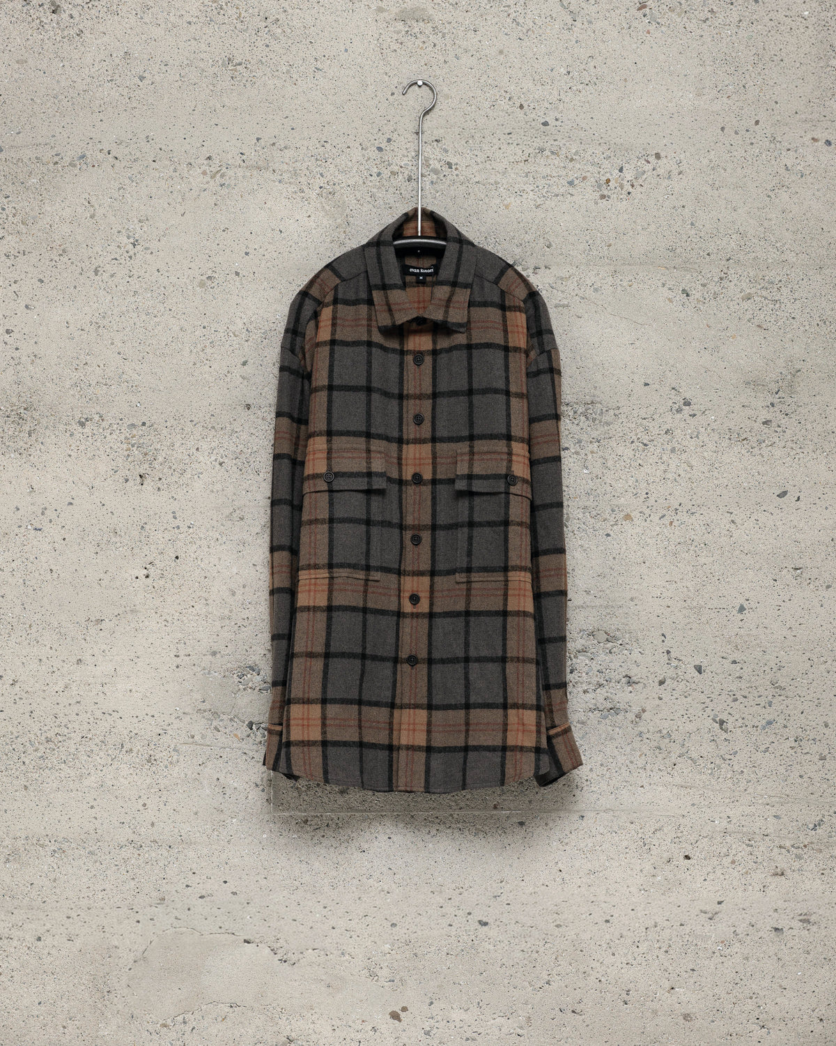 Big Shirt - Brushed Wool/Cashmere Check, Black/Grey/Beige