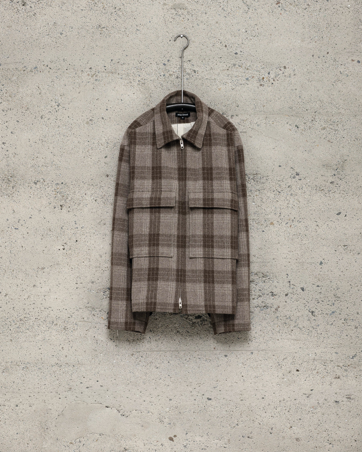 Zip Jacket - Undyed Wool Check, Brown/Natural