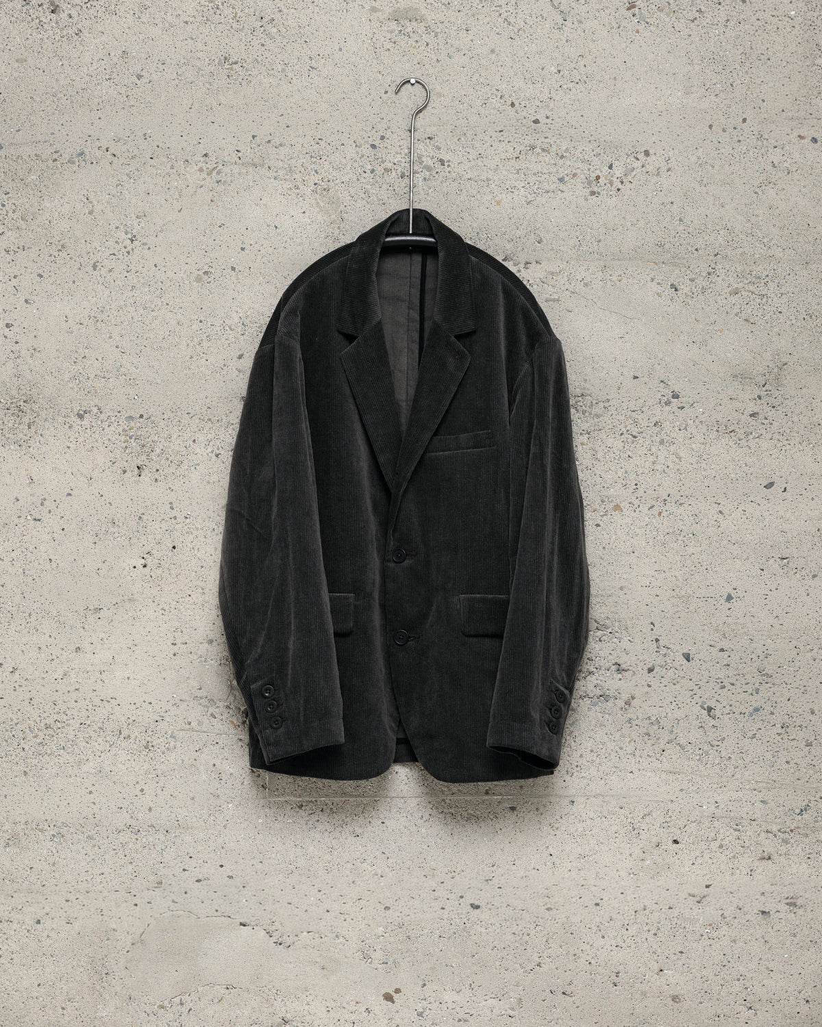 Three Button Jacket - Carbon Dyed Cotton/Linen Corduroy, Charcoal