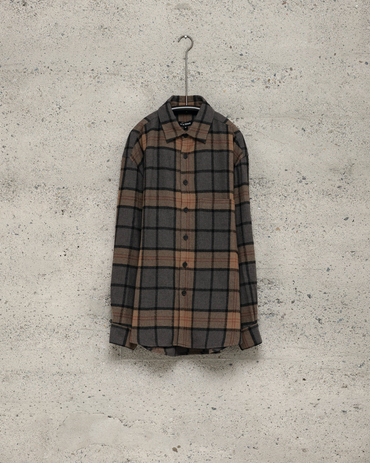 Big Shirt Two - Brushed Wool/Cashmere Check, Black/Grey/Beige