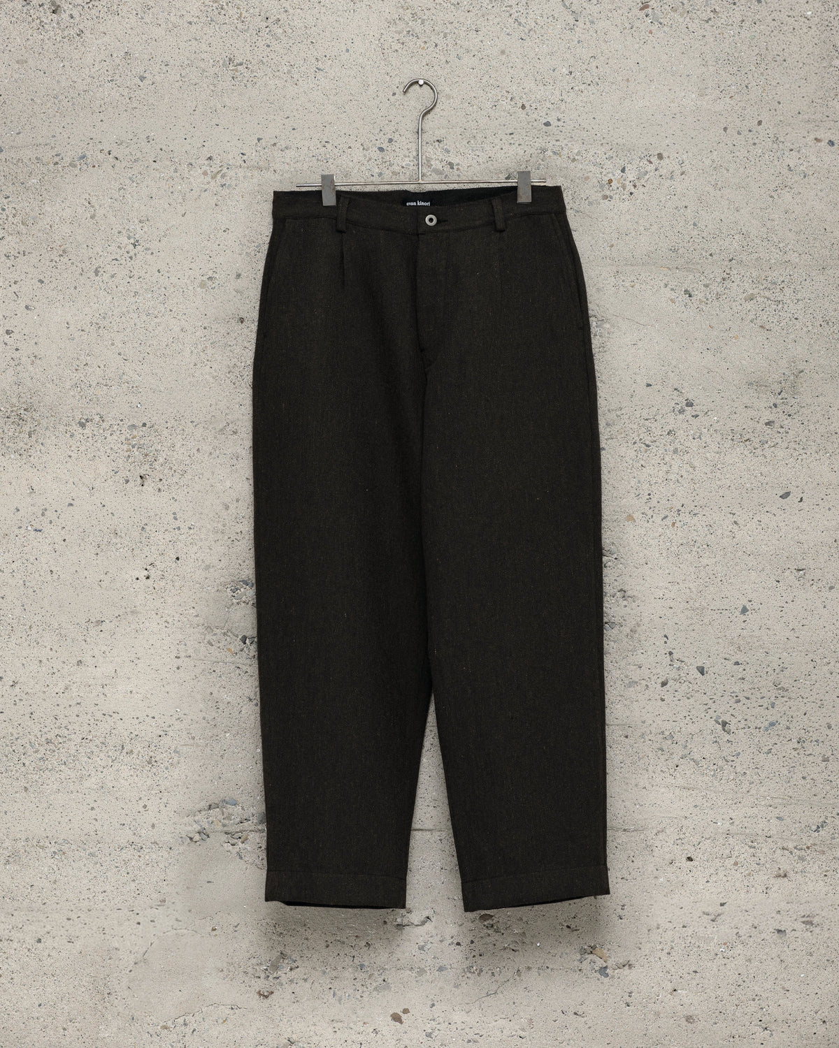 Single Pleat Pant - Wool/Linen Herringbone, Black/Brown