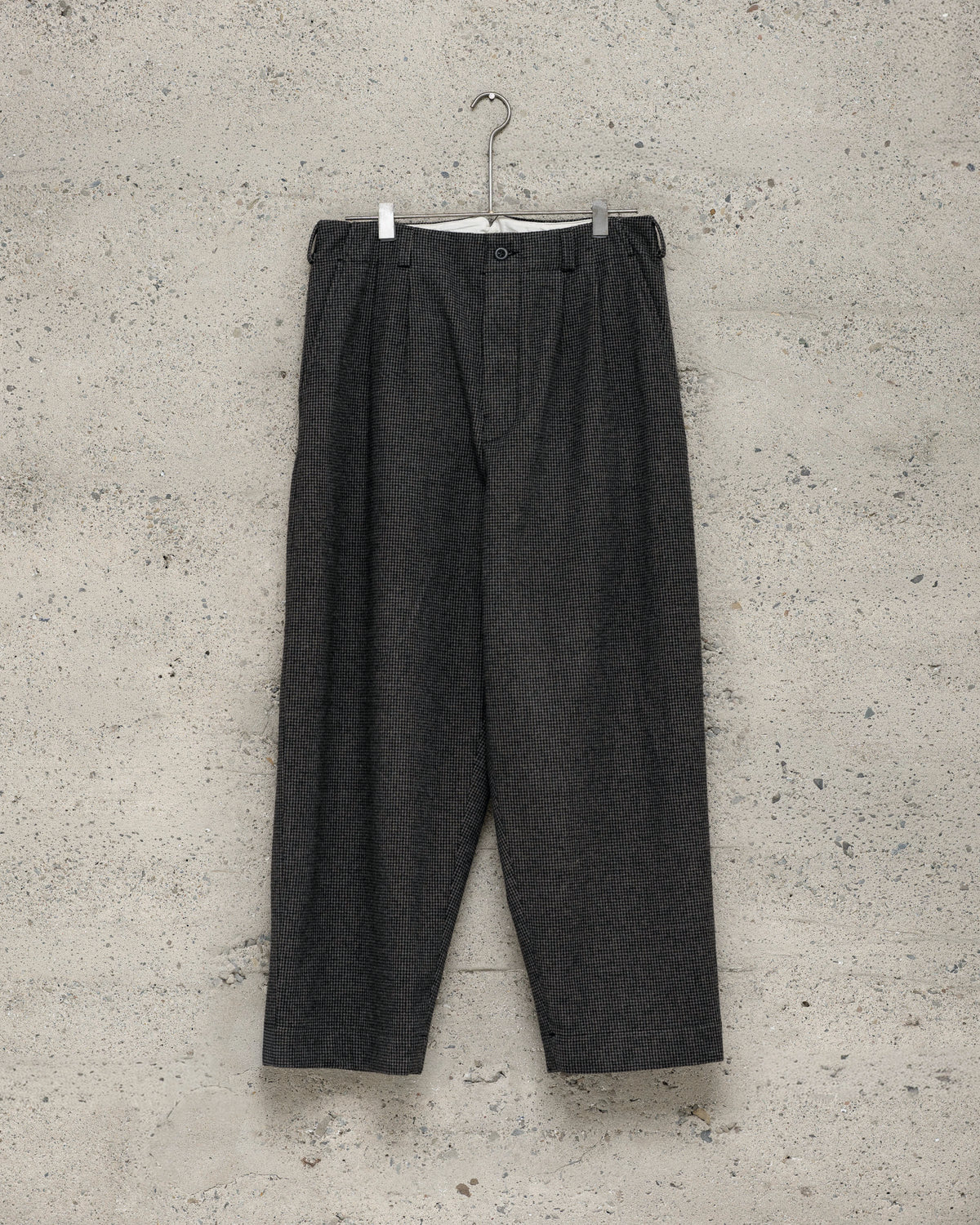 Two Pleat Pant - Wool/Cotton/Cashmere Puppytooth, Charcoal/Black