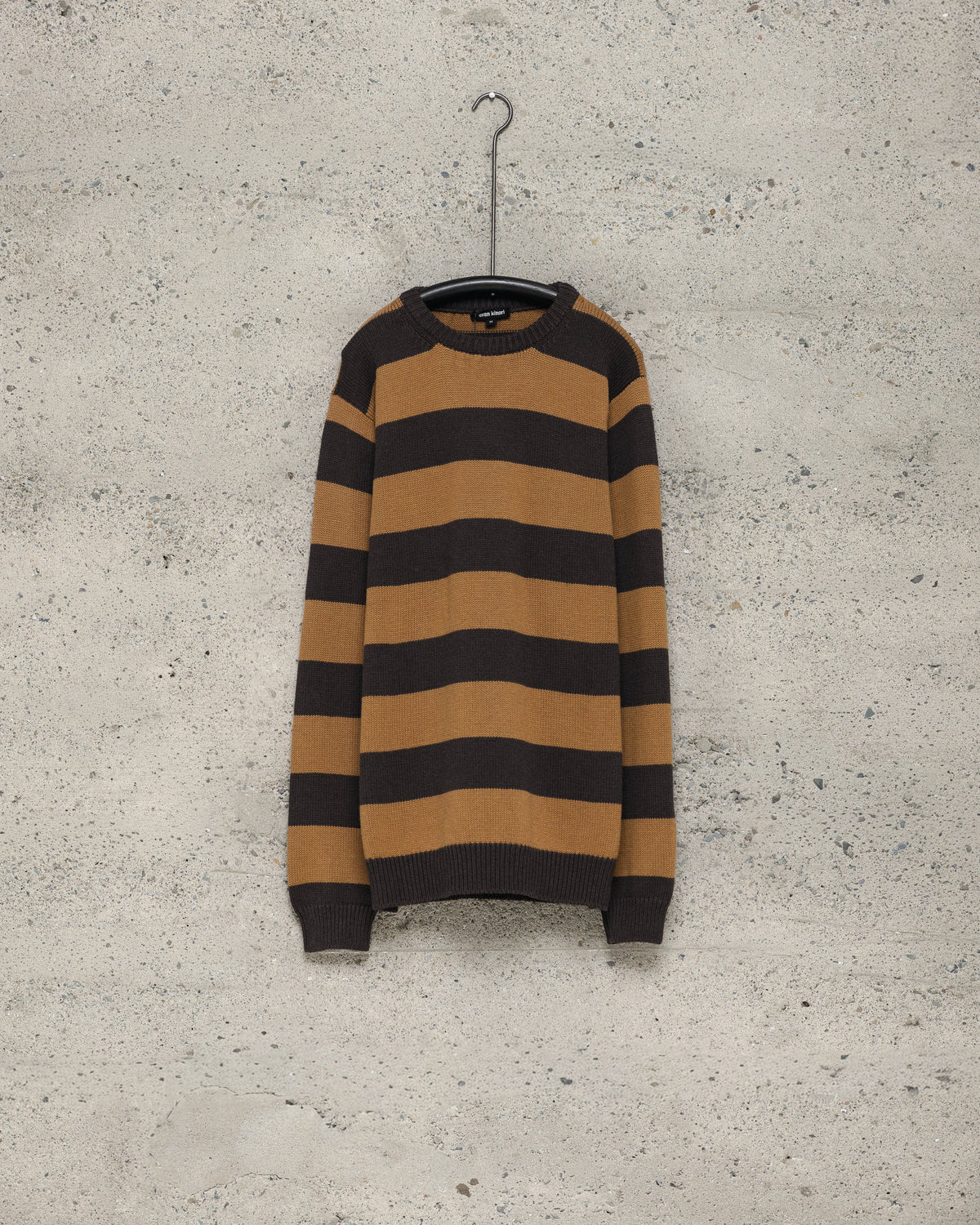 Striped Sweater - Lightweight Wool/Cotton, Dark Brown/Ochre