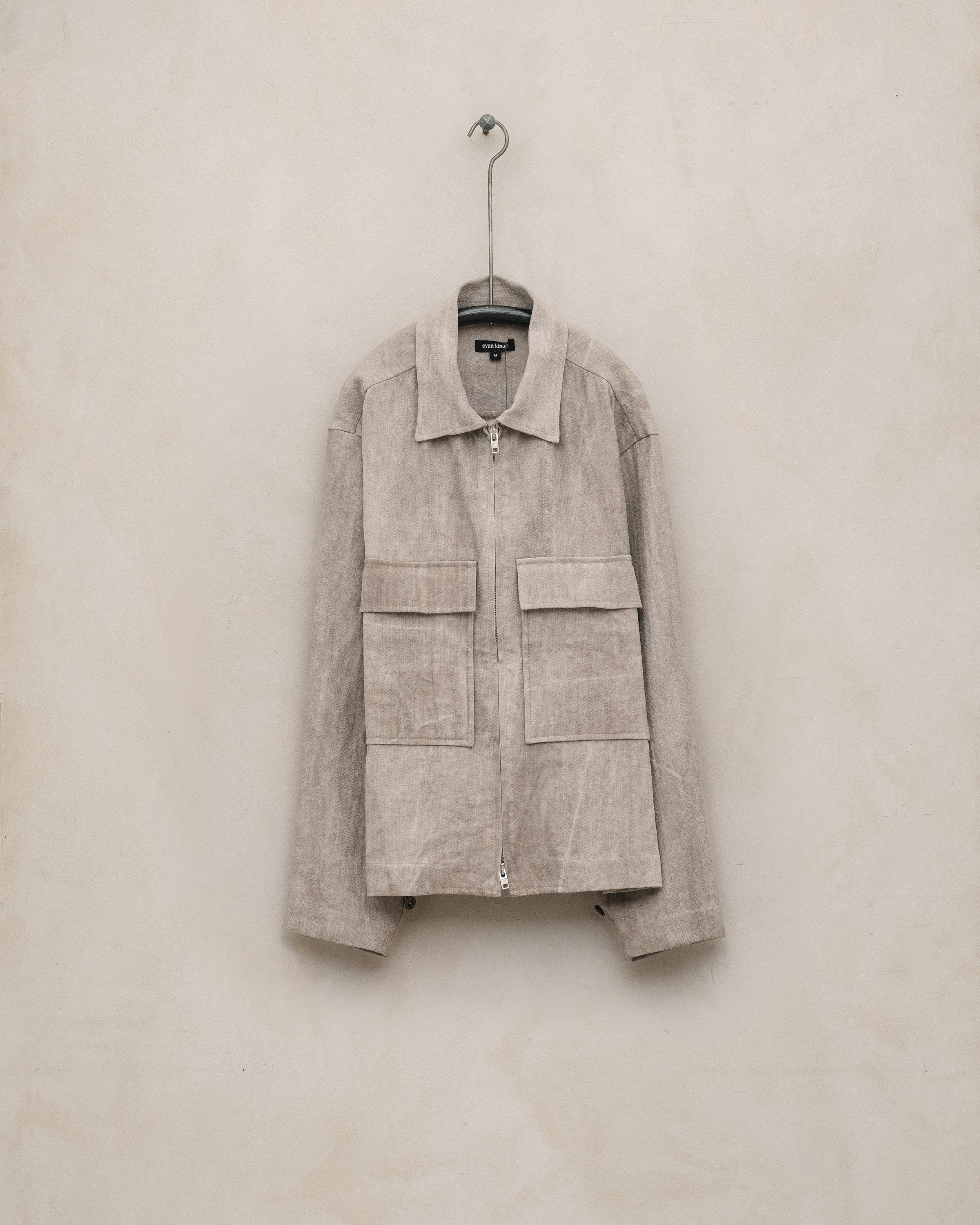 Zip Jacket - Cold Dyed Linen/Cotton Herringbone, Dark Beige (Cold