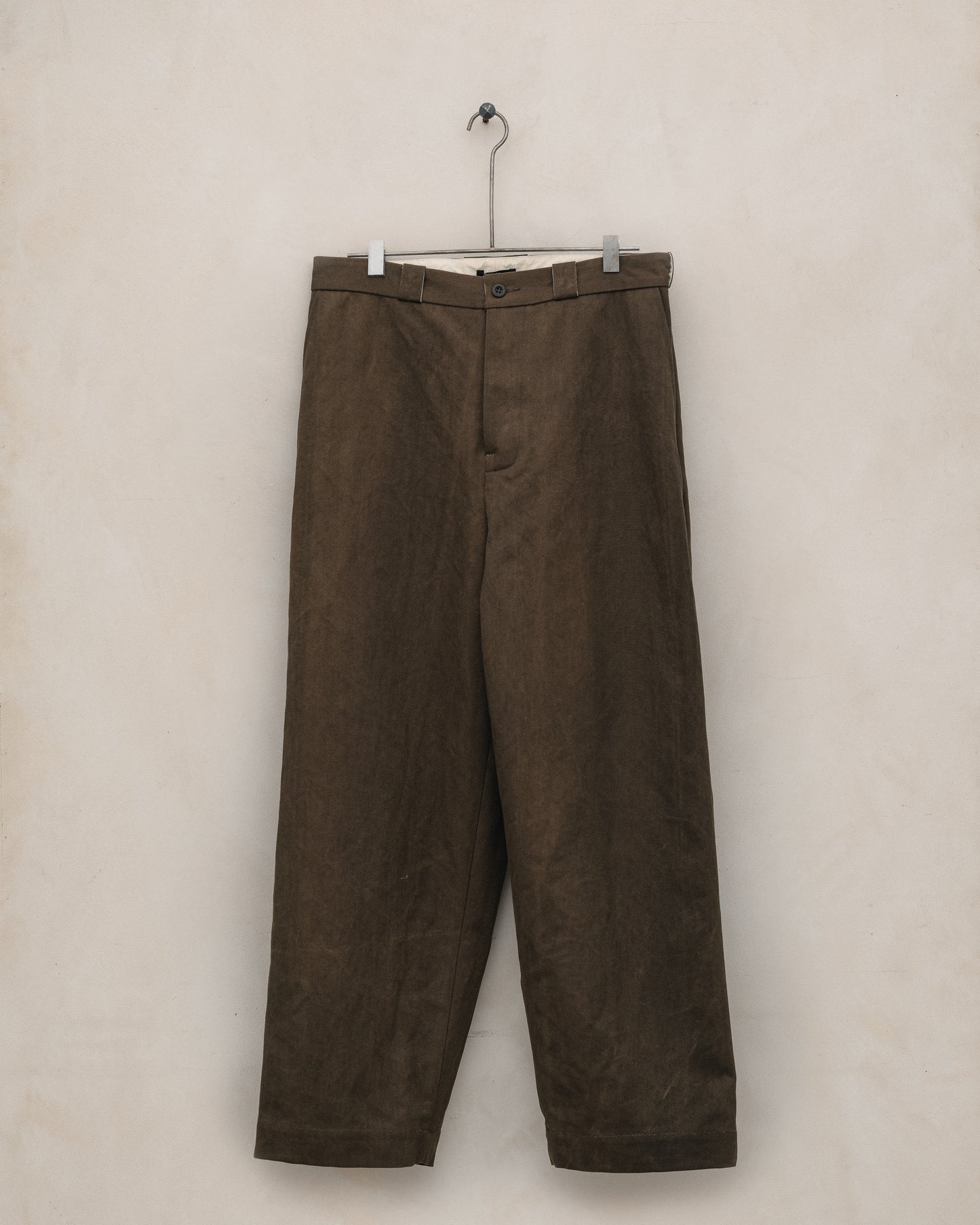 Flat Front Pant - Sumi Ink Cotton/Washi Canvas, Dark Olive