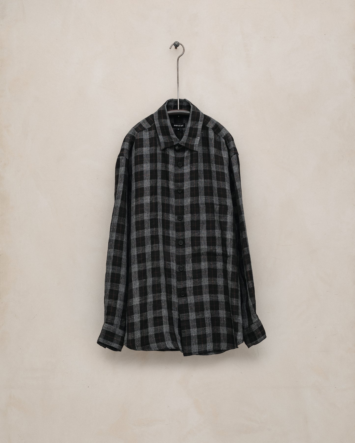 Big Shirt Two - Yarn Dyed Linen Check, Charcoal/Brown/Black