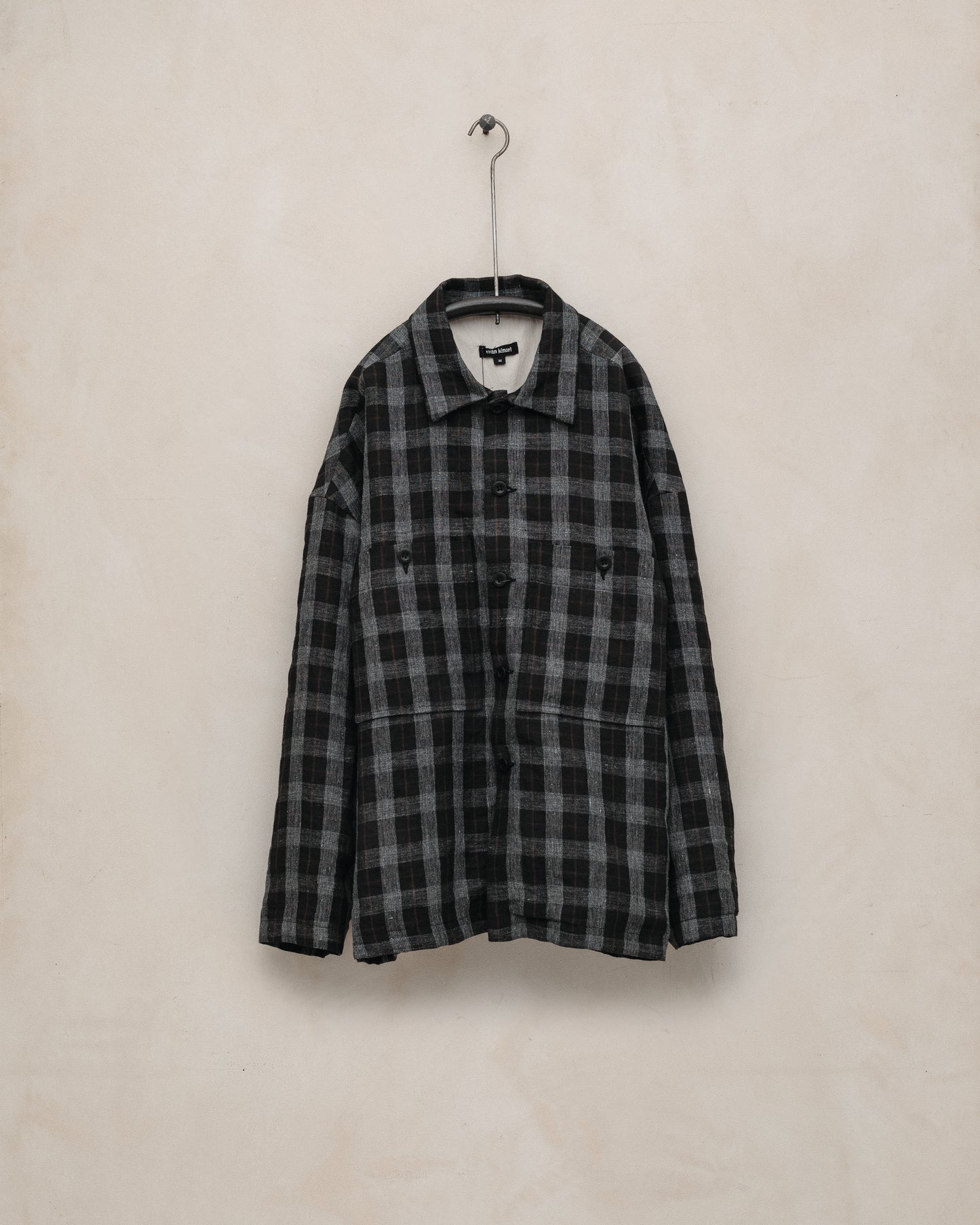 Field Shirt Two - Yarn Dyed Linen Check, Charcoal/Brown/Black