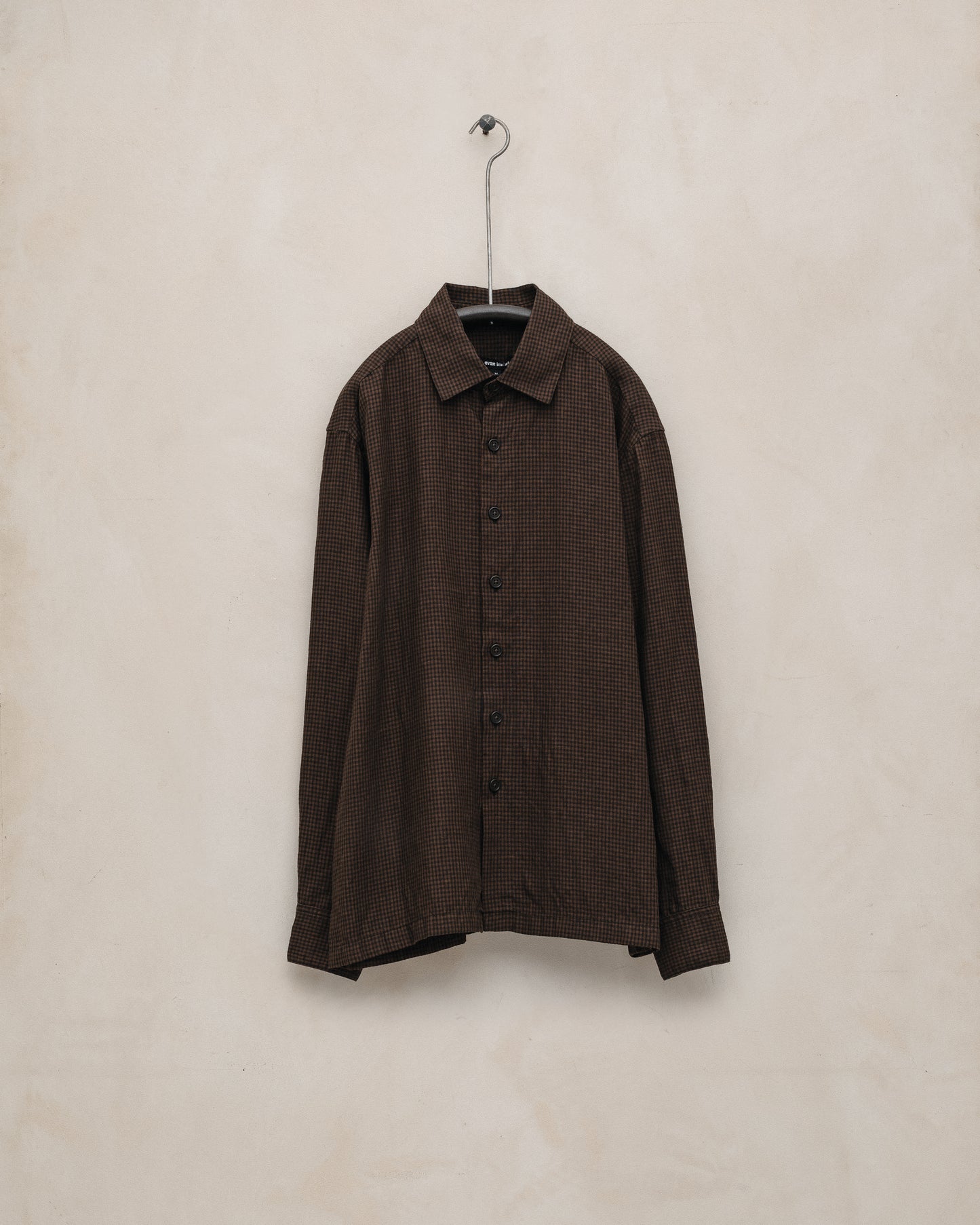 Flat Hem Shirt - Logwood Linen Check, Brown/Black (Logwood Overdye)