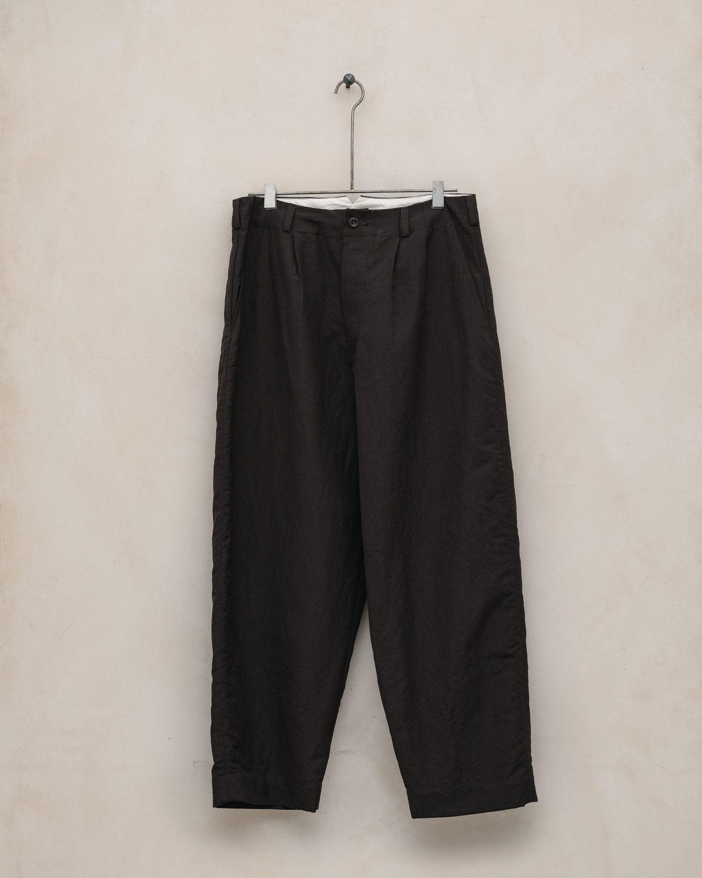 Two Pleat Pant - Worsted Wool/Linen Canvas, Dark Brown