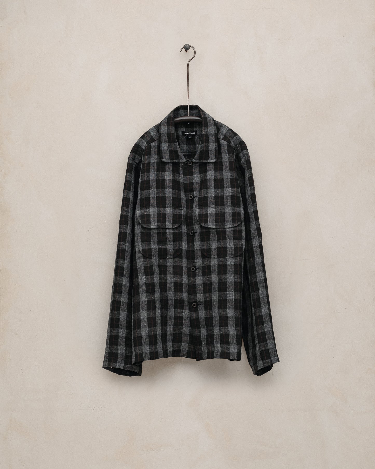 Field Shirt - Yarn Dyed Linen Check, Charcoal/Brown/Black