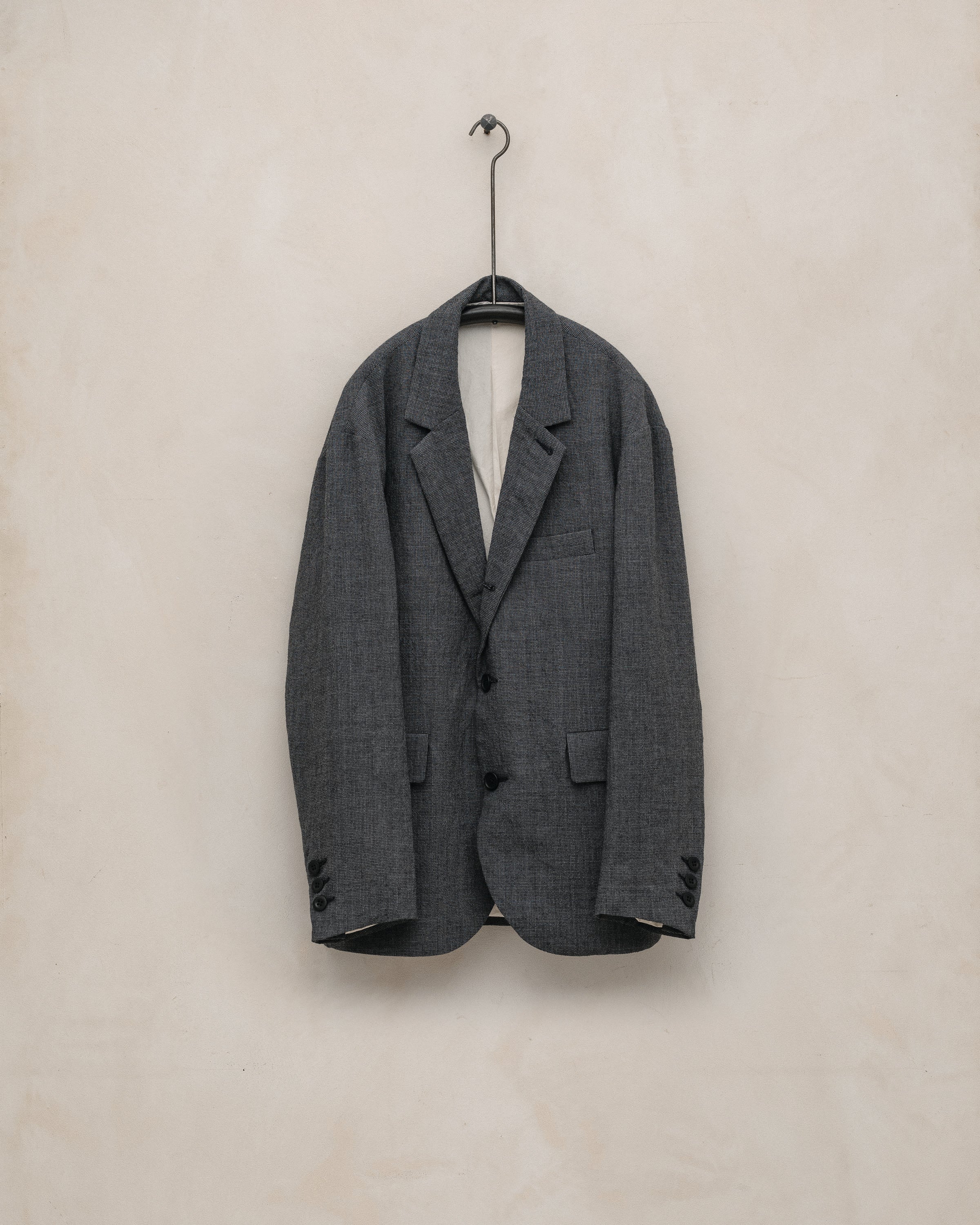 Three Button Jacket - Worsted Wool Puppytooth, Charcoal/Black 