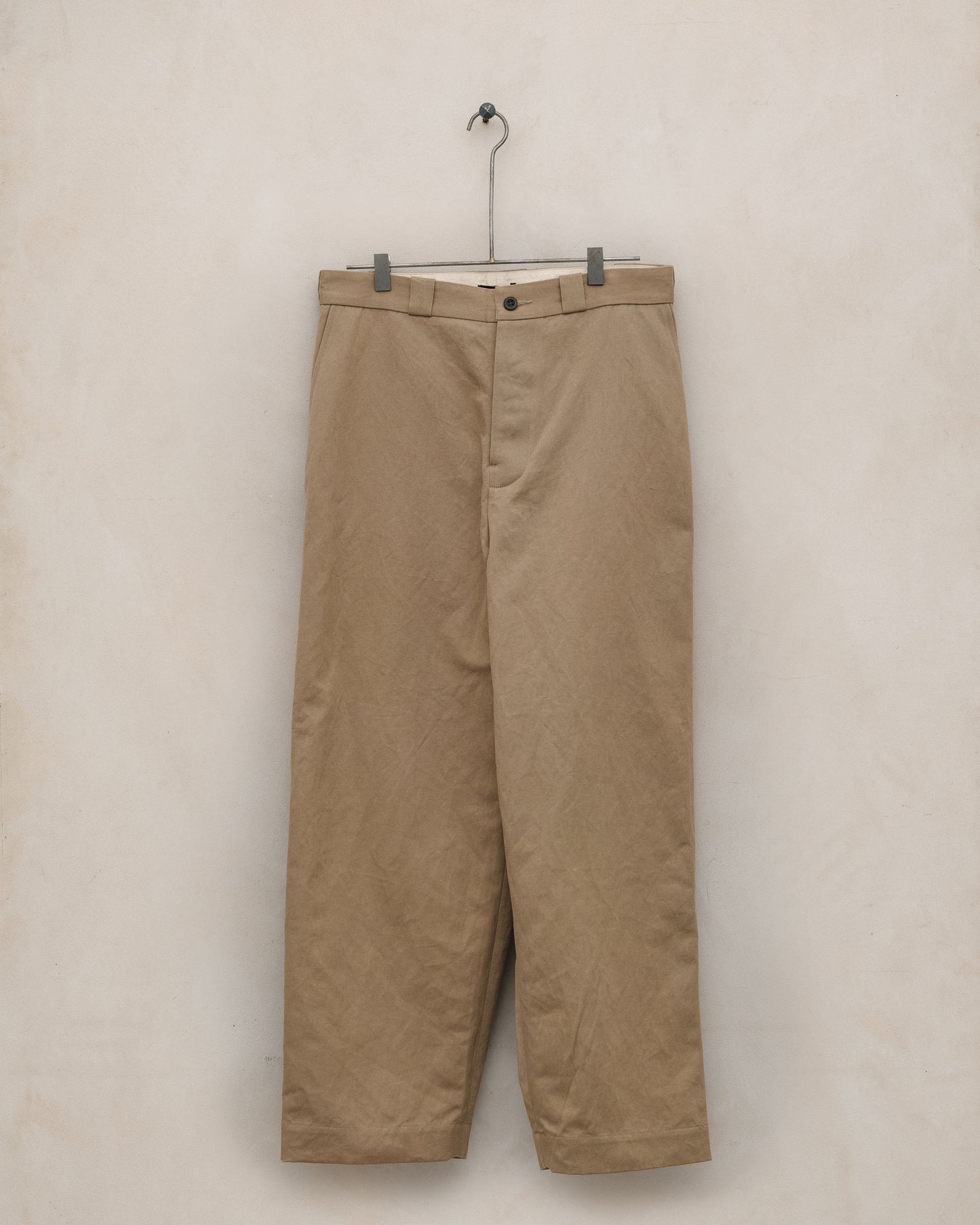 Flat Front Pant - Gallnut Cotton/Washi Twill, Khaki (Natural Gallnut Dye)