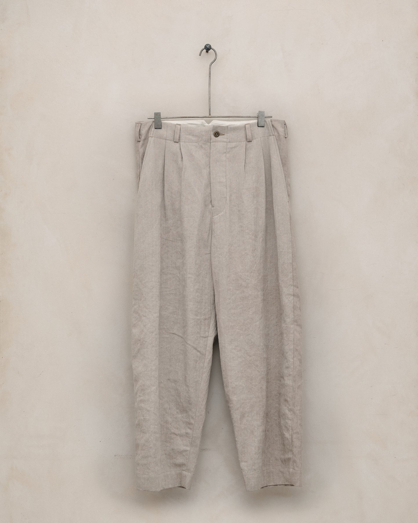 Two Pleat Pant - Cold Dyed Linen/Cotton Herringbone, Dark Beige (Cold Dye)