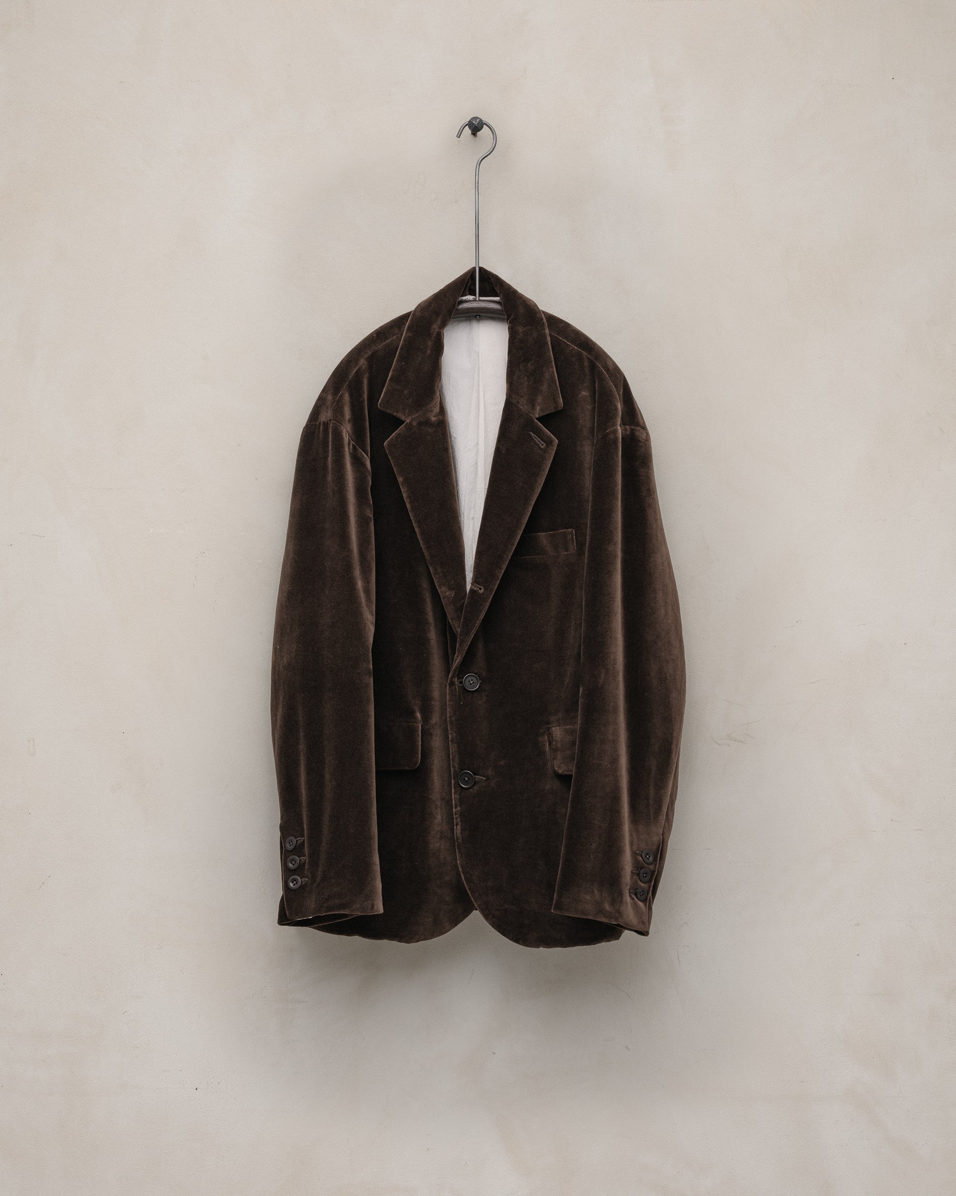 Three Button Jacket - Logwood Velvet, Brown – evan kinori