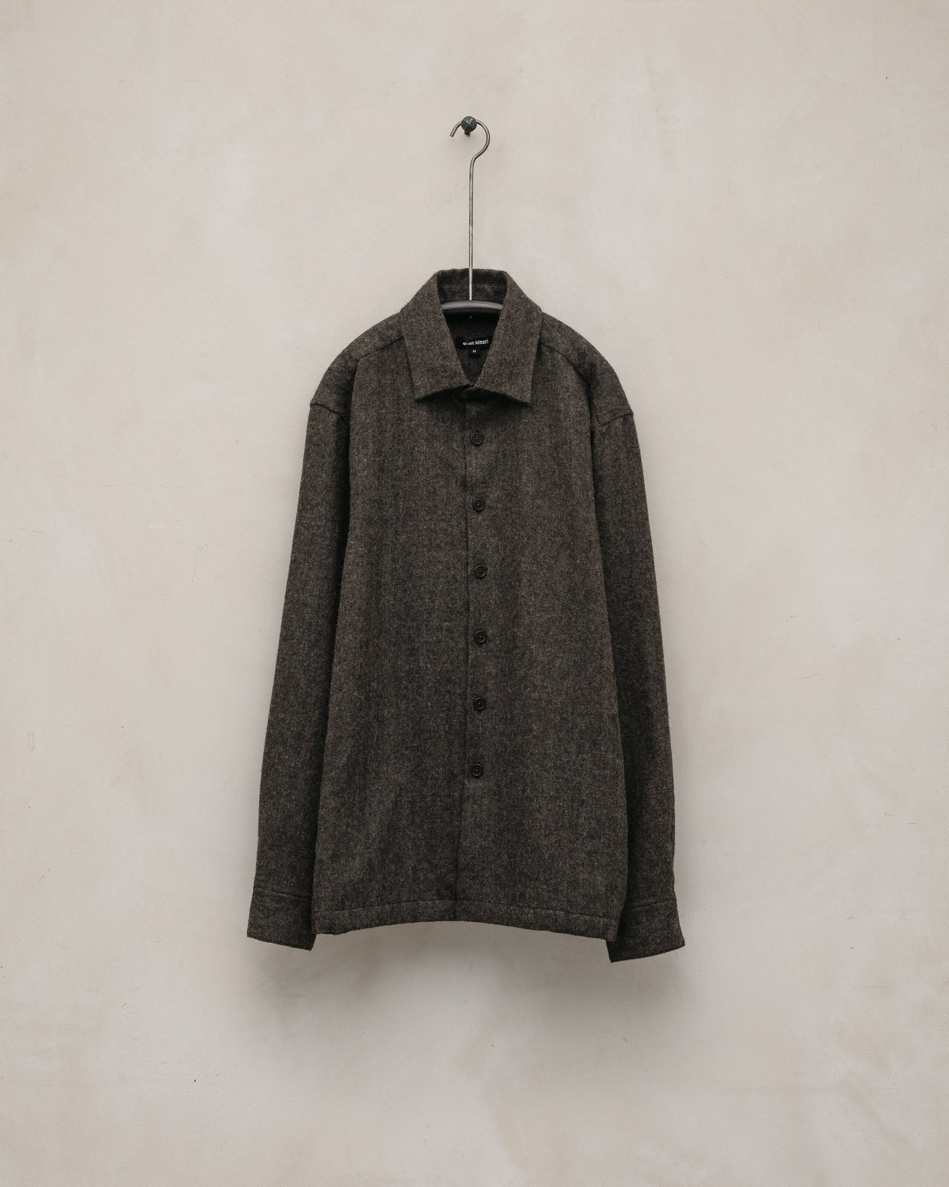 evan kinori ウールセットアップ　ブラウン Evan Kinori - Field Shirt Two Wool H-Bone Check Dark Olive/Charcoal