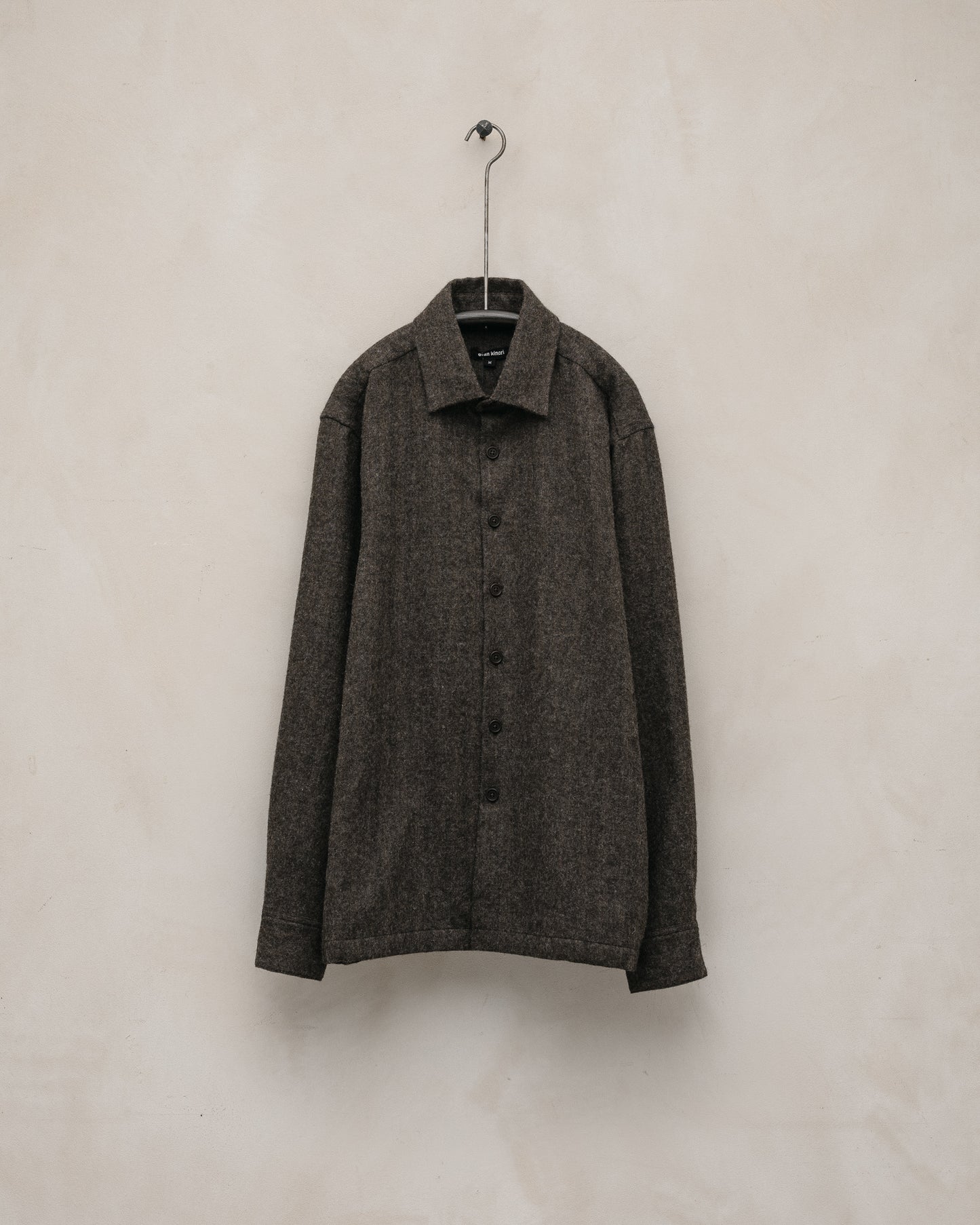 Flat Hem Shirt - Undyed Wool Herringbone, Dark Brown