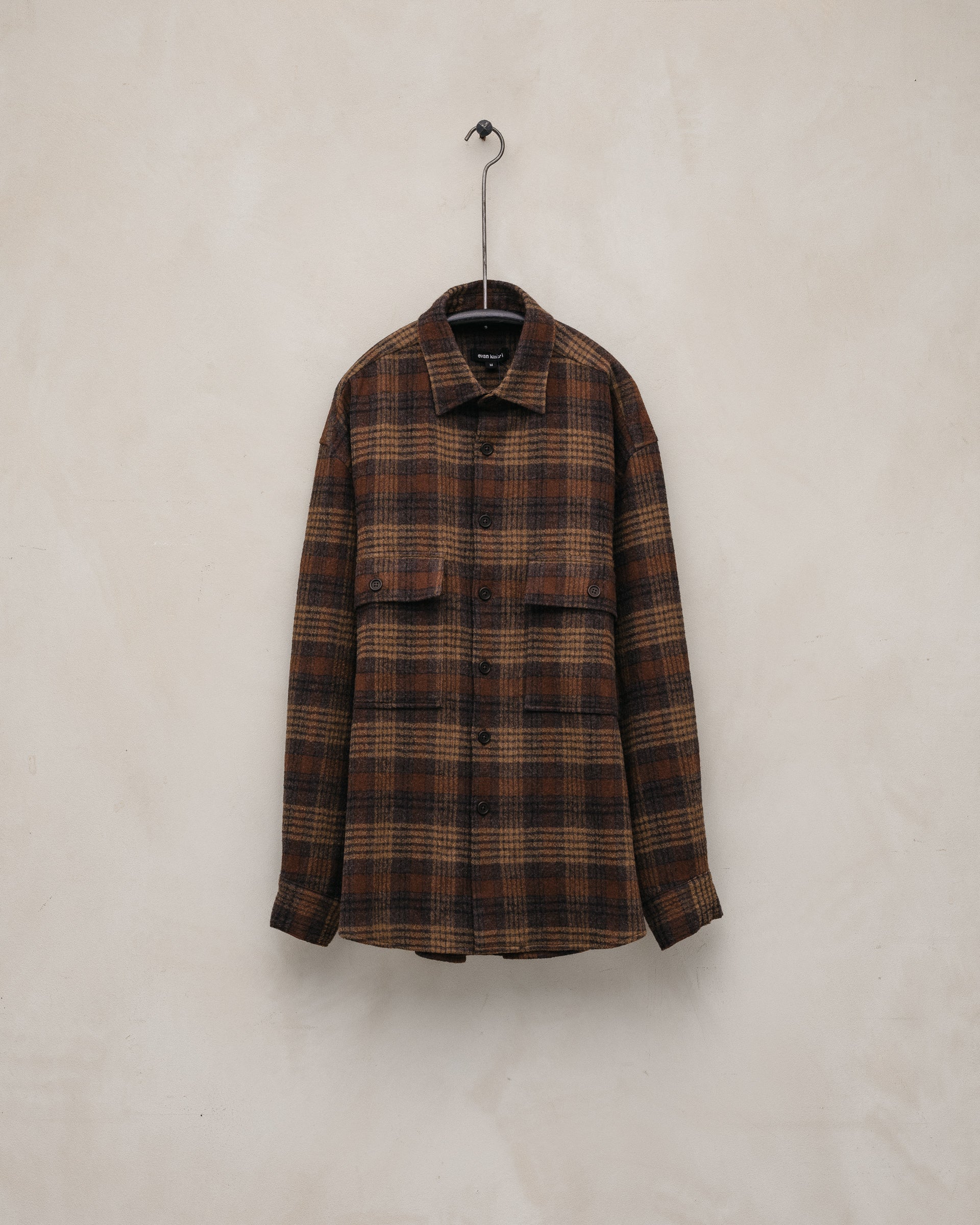 Big Shirt - Wool Gauze Check, Ochre/Brown/Charcoal – evan kinori