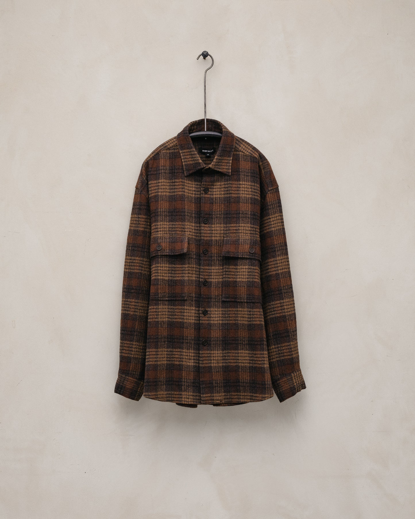 Big Shirt - Wool Gauze Check, Ochre/Brown/Charcoal