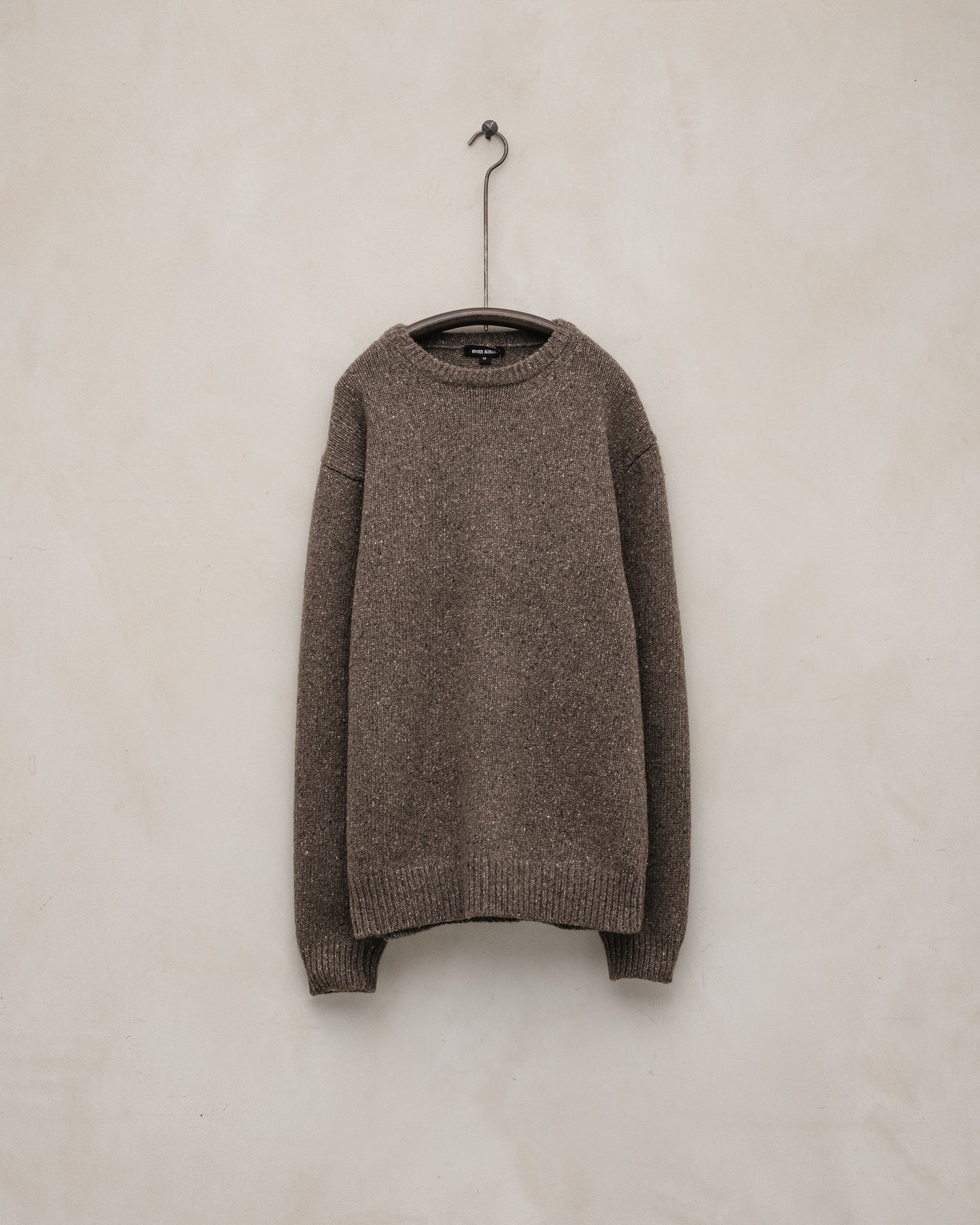 Crewneck Sweater - Recycled Cashmere/Wool Tweed, Light Brown