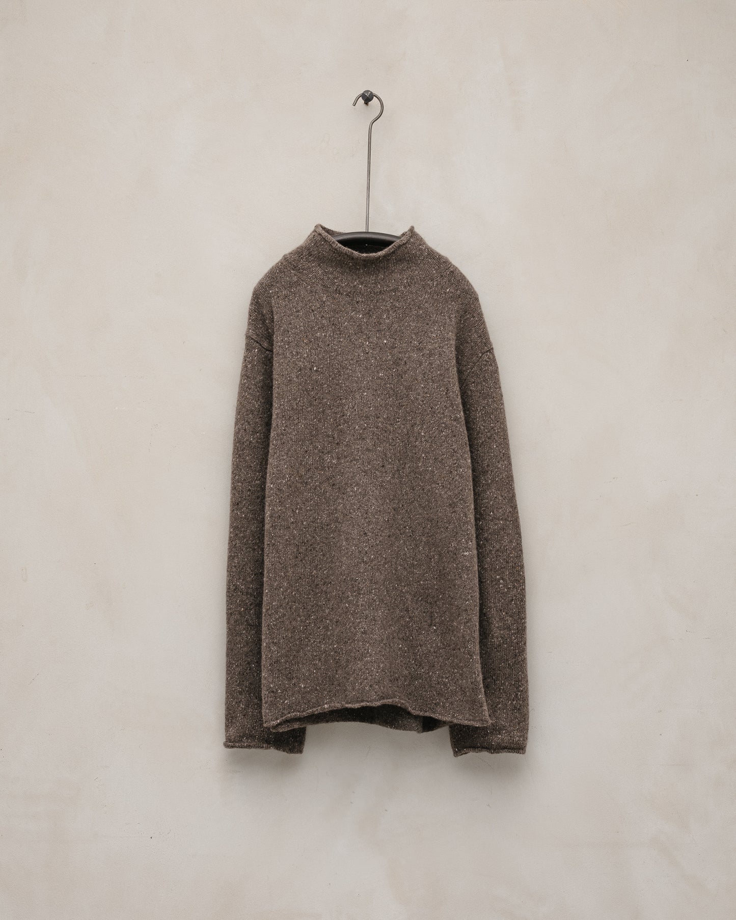 Rollneck Sweater - Recycled Cashmere/Wool Tweed, Light Brown
