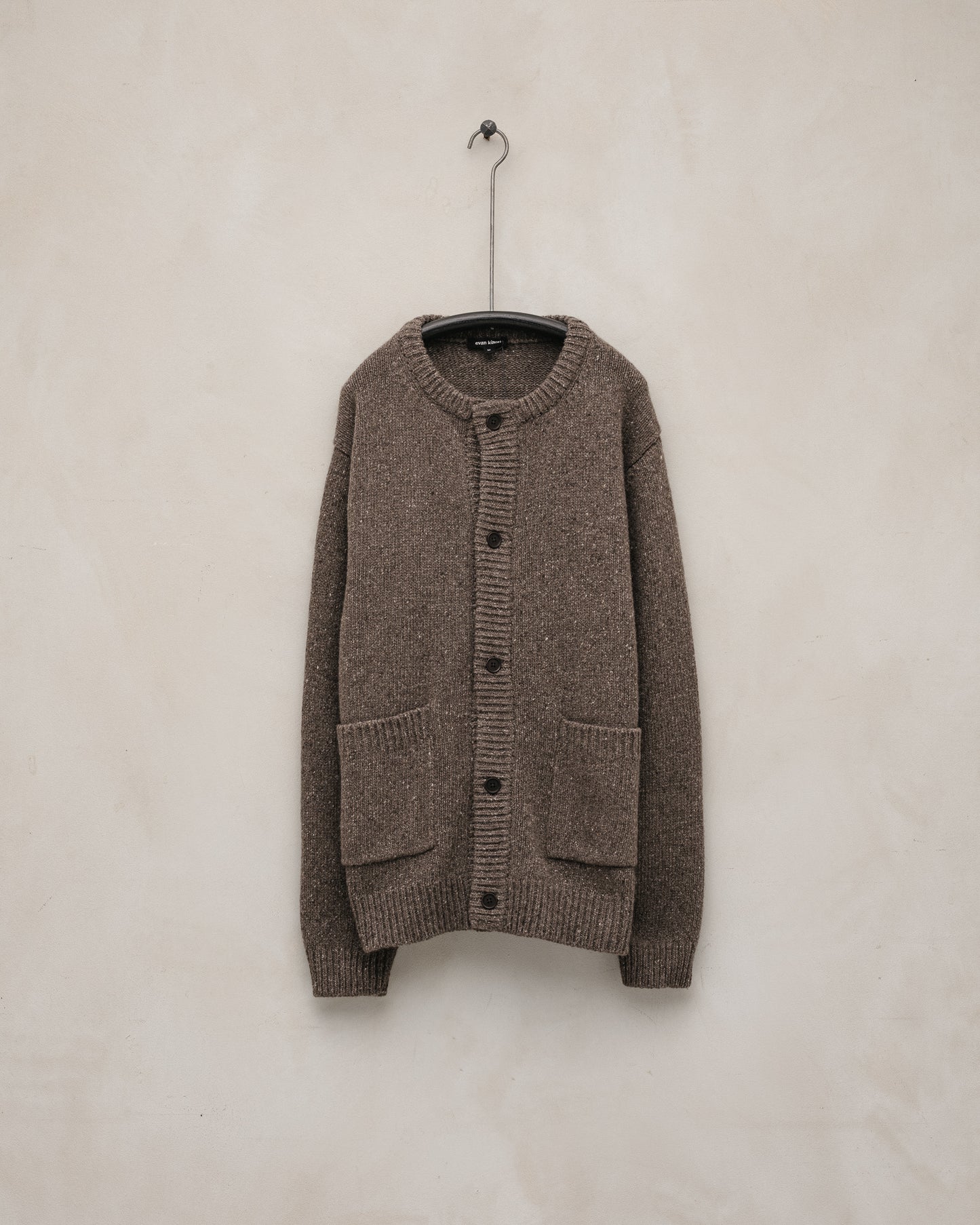 Crewneck Cardigan - Recycled Cashmere/Wool Tweed, Light Brown