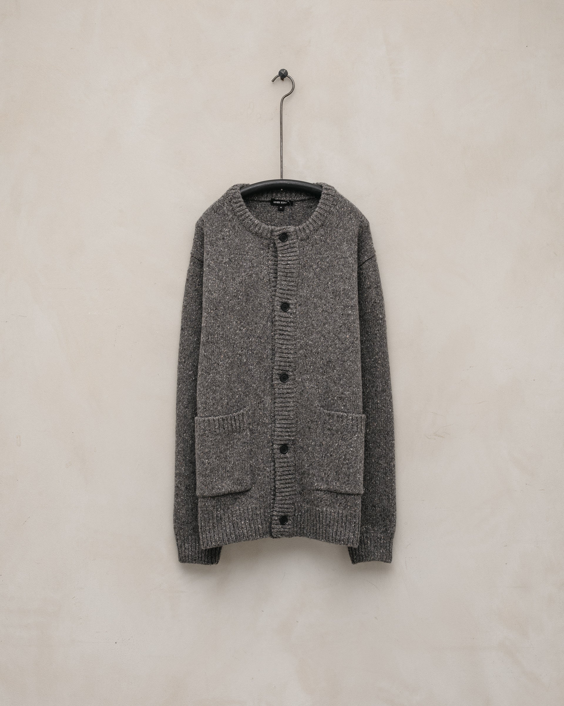 Crewneck Cardigan - Wool Tweed, Heather Grey – evan kinori