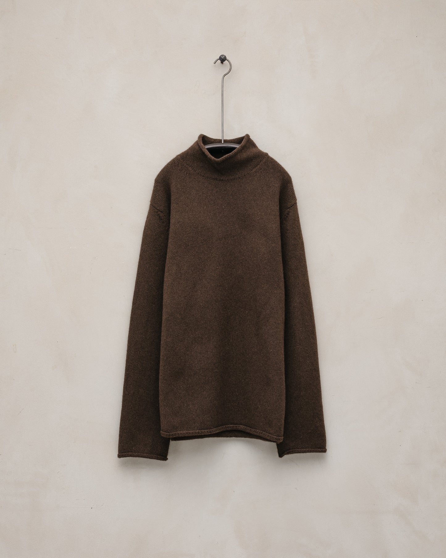 Rollneck Sweater - Undyed Yak Wool, Dark Brown