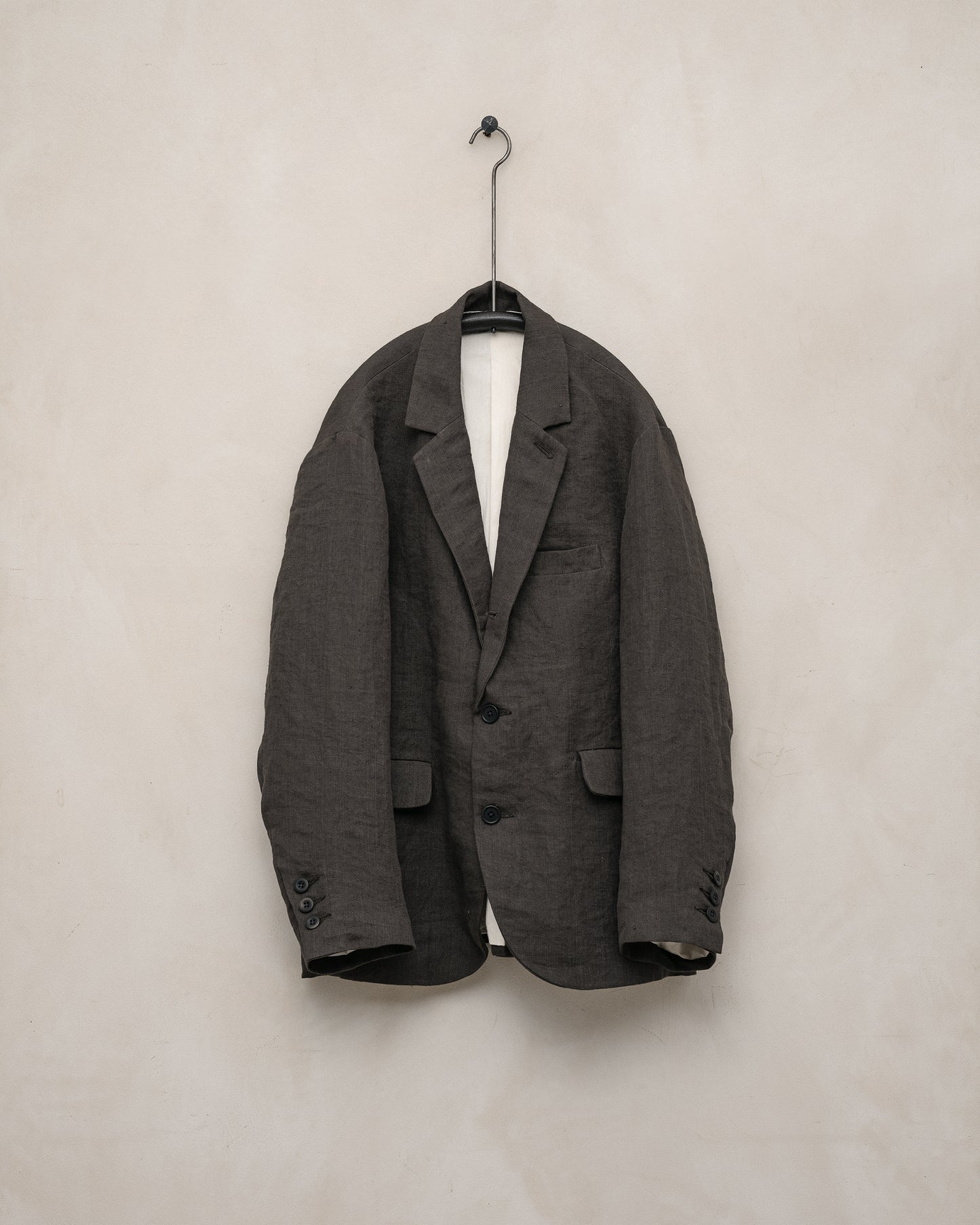 Three Button Jacket - Dobby Weave Hemp, Shale Grey