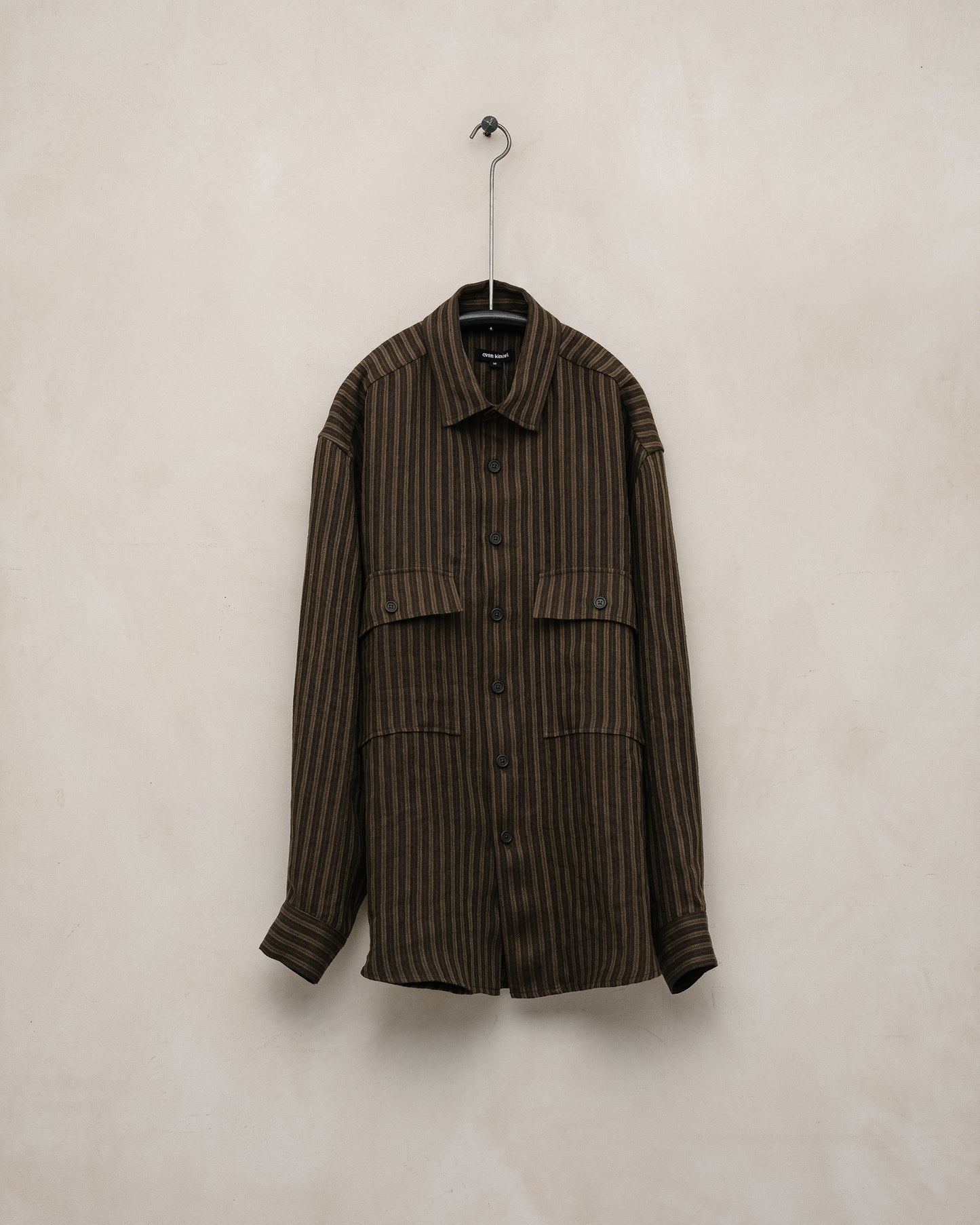 Big Shirt - Overdyed Linen Stripe, Brown