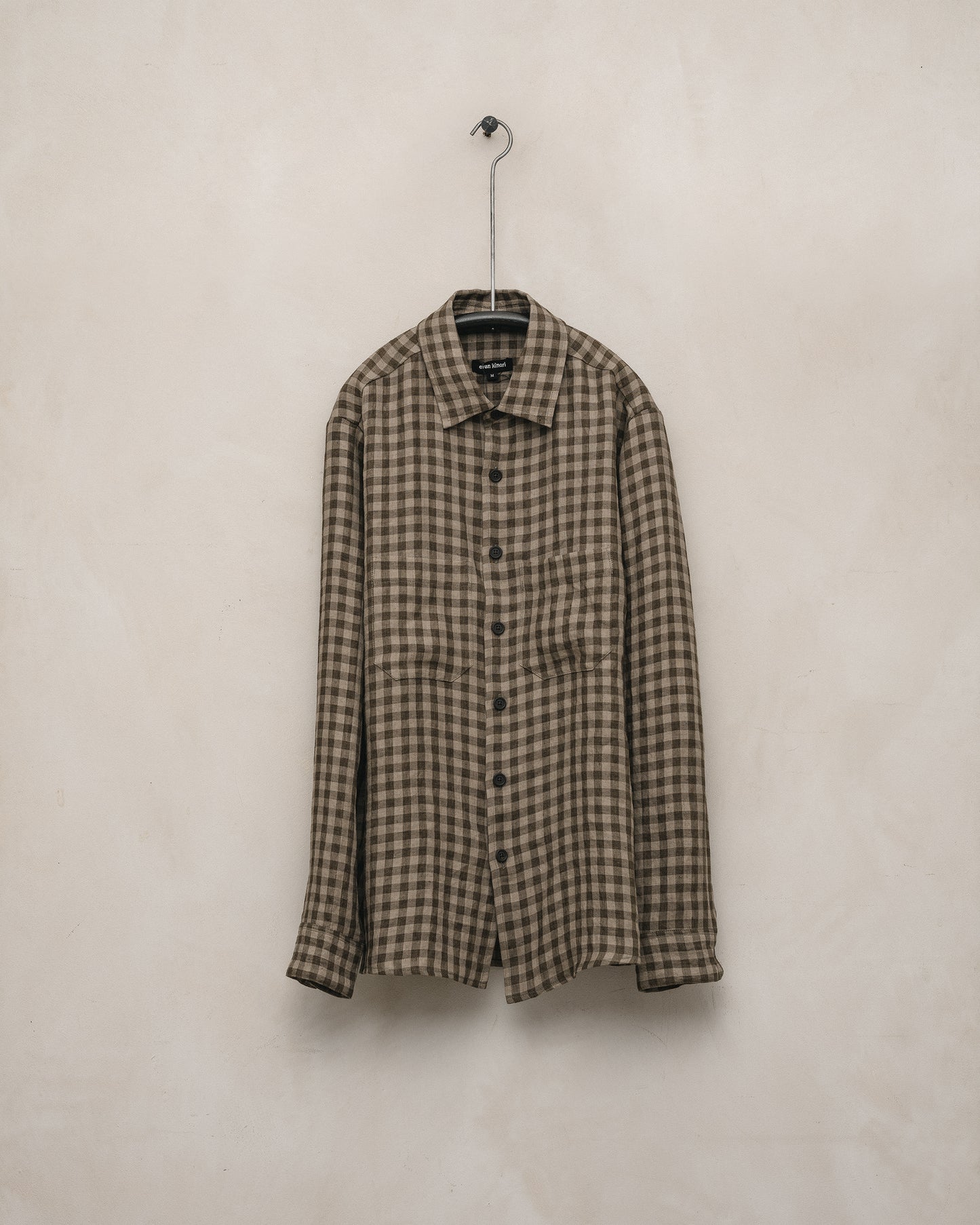 Two Pocket Shirt - Yarn Dyed Linen Check, Beige/Brown