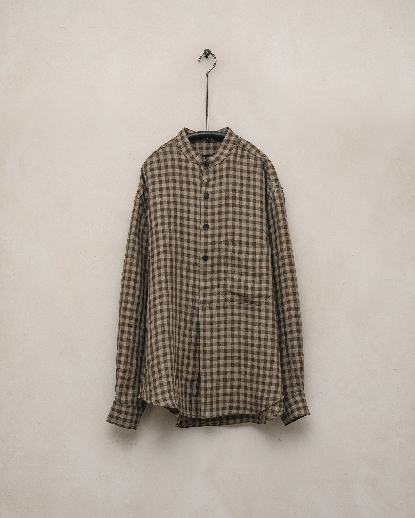 Popover Shirt - Yarn Dyed Linen Check, Beige/Brown