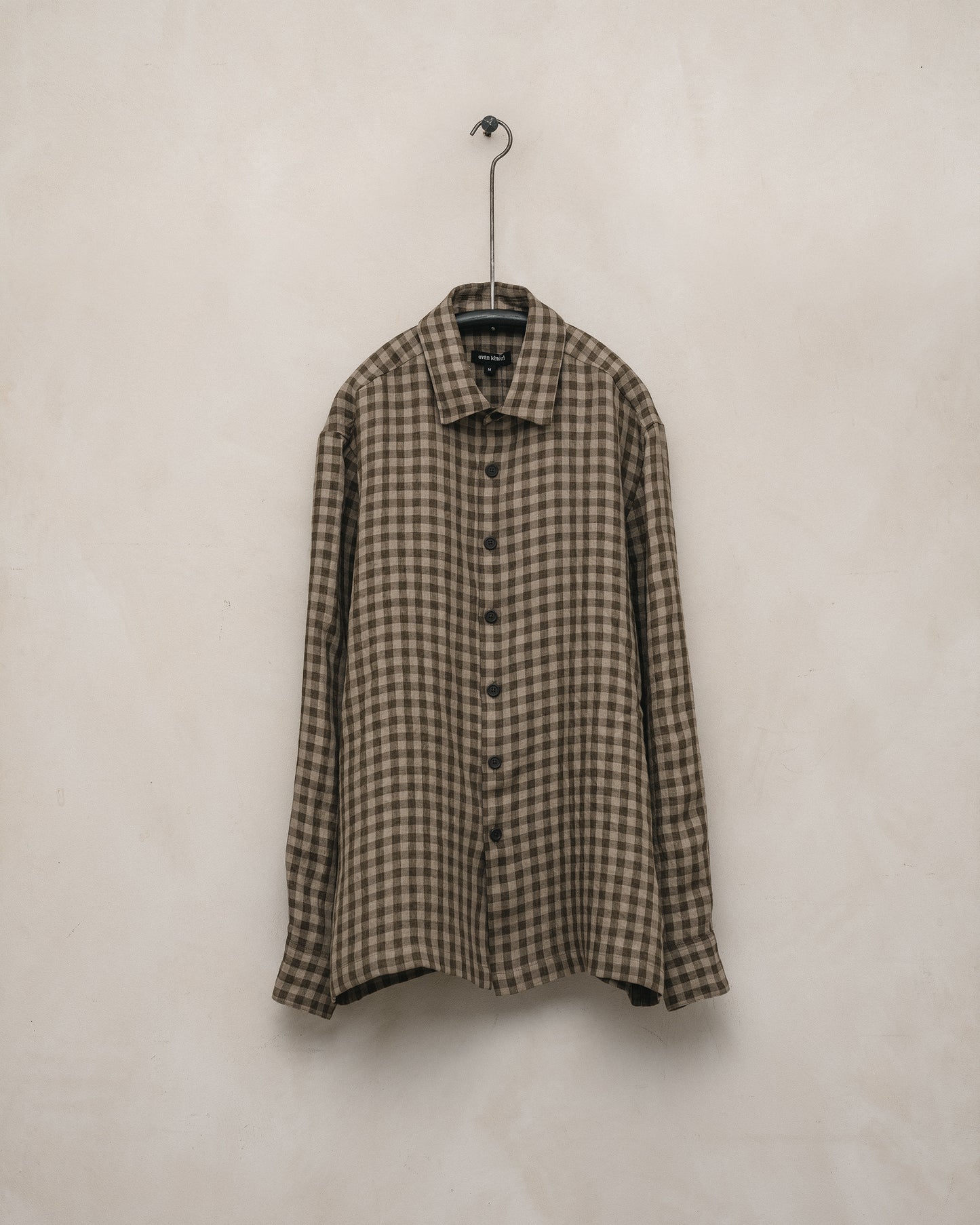 Flat Hem Shirt - Yarn Dyed Linen Check, Beige/Brown