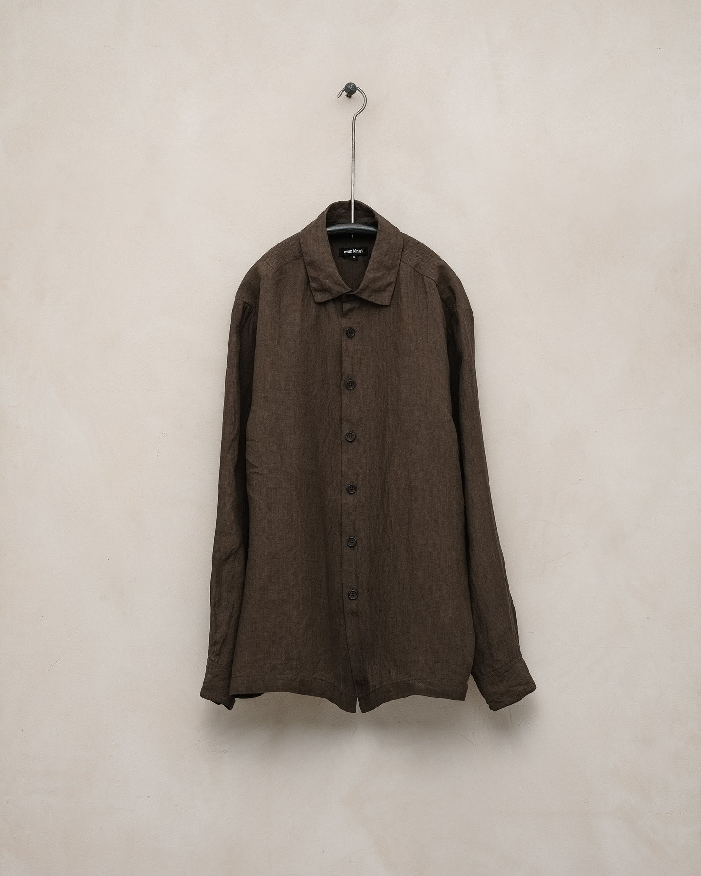 Flat Hem Shirt - Yarn Dyed Linen Puppytooth, Brown